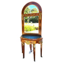 French Empire Style Console Marble Entry Table & Mirror