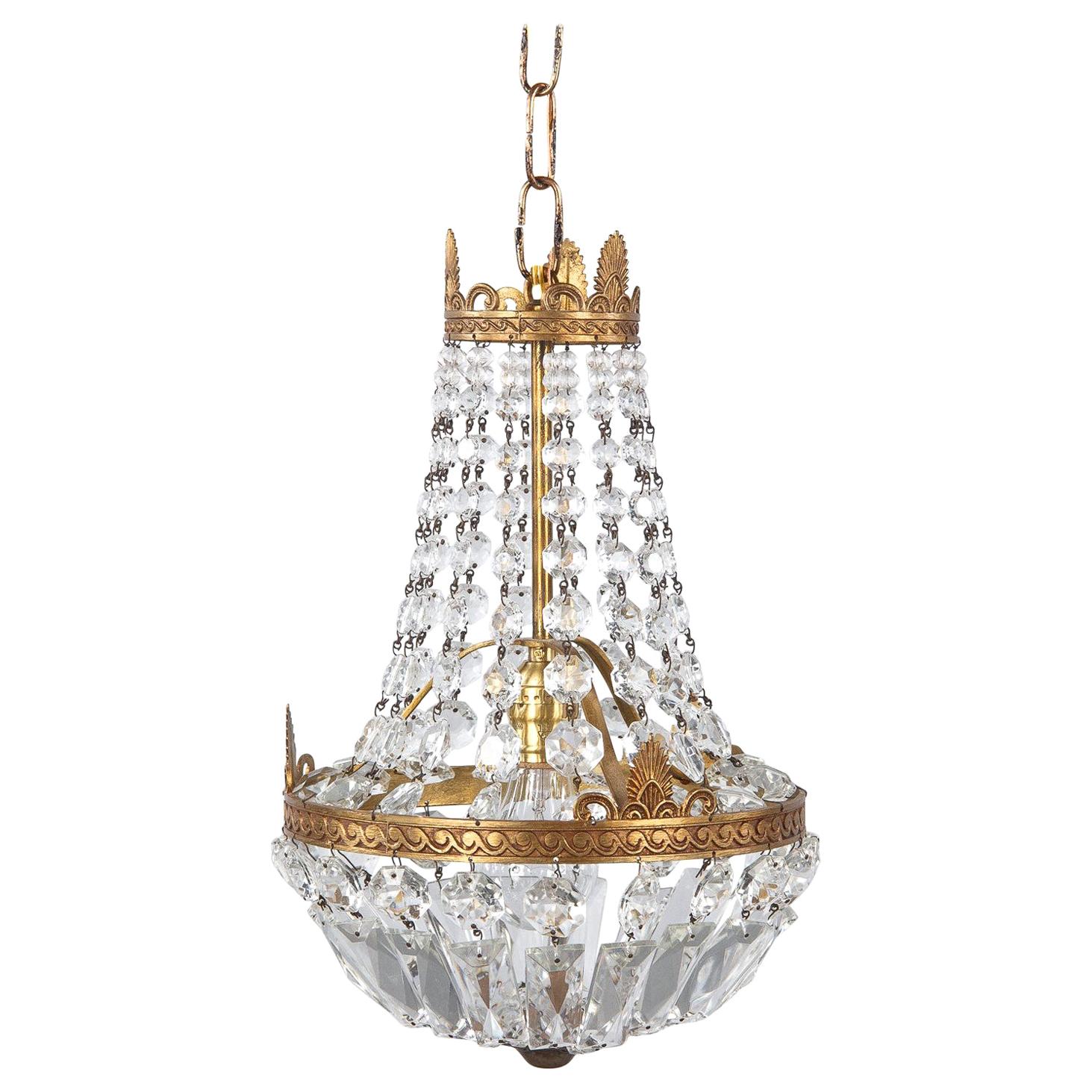 French Empire Style Crystal and Brass "Montgolfier" Chandelier, 1920s