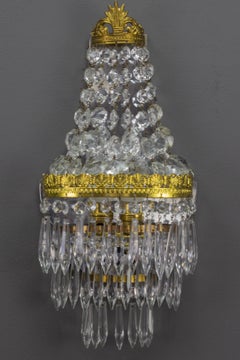 Applique murale de style Empire français en cristal et laiton, années 1930