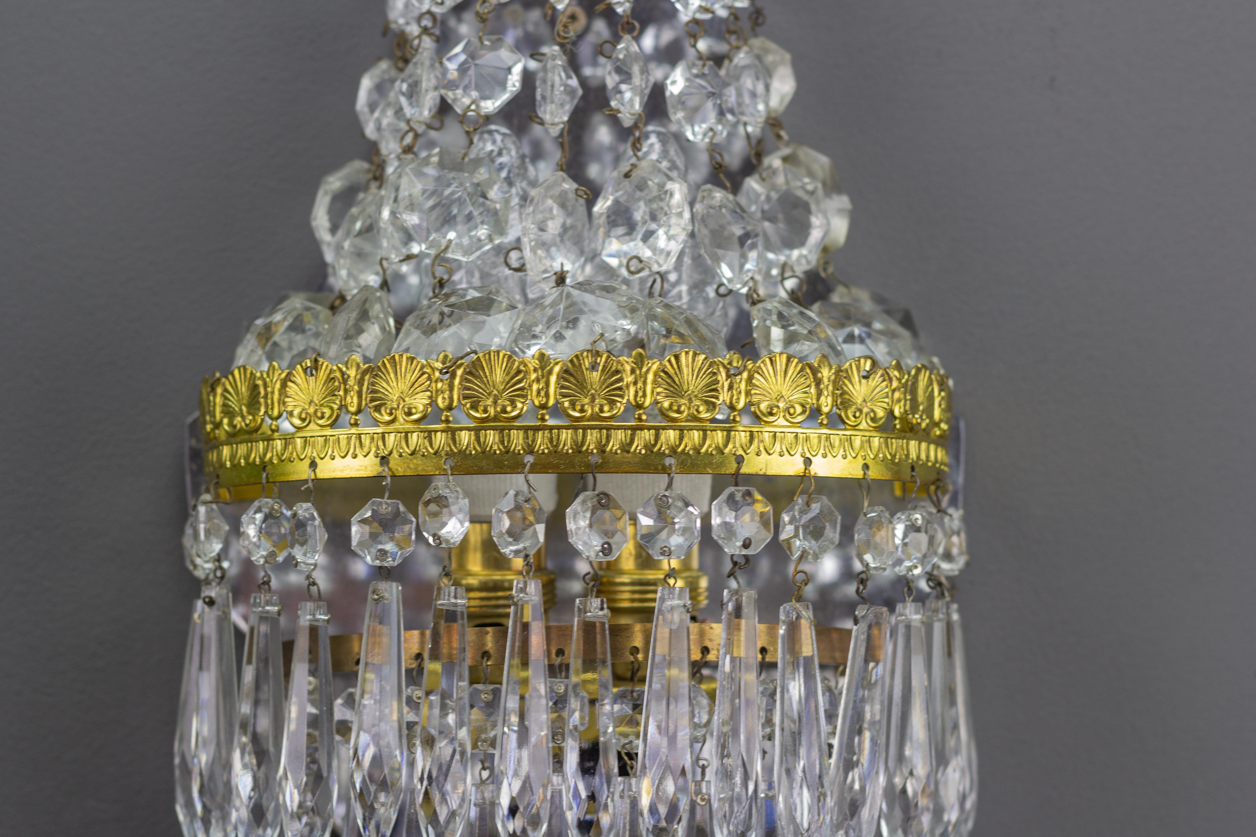 French Empire Style Crystal and Brass Sconce Wall Light, 1930s For Sale 3