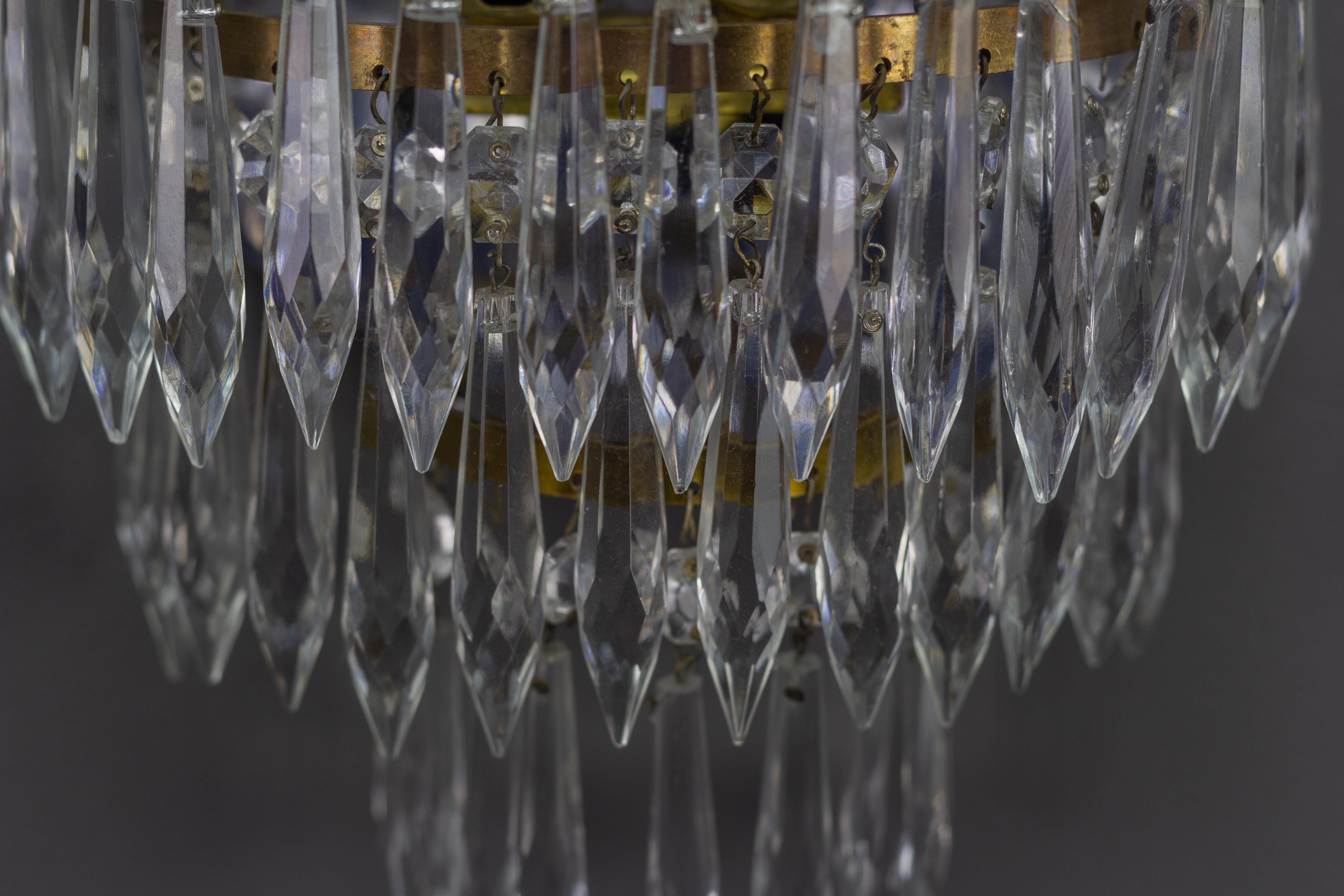 French Empire Style Crystal and Brass Sconce Wall Light, 1930s For Sale 3