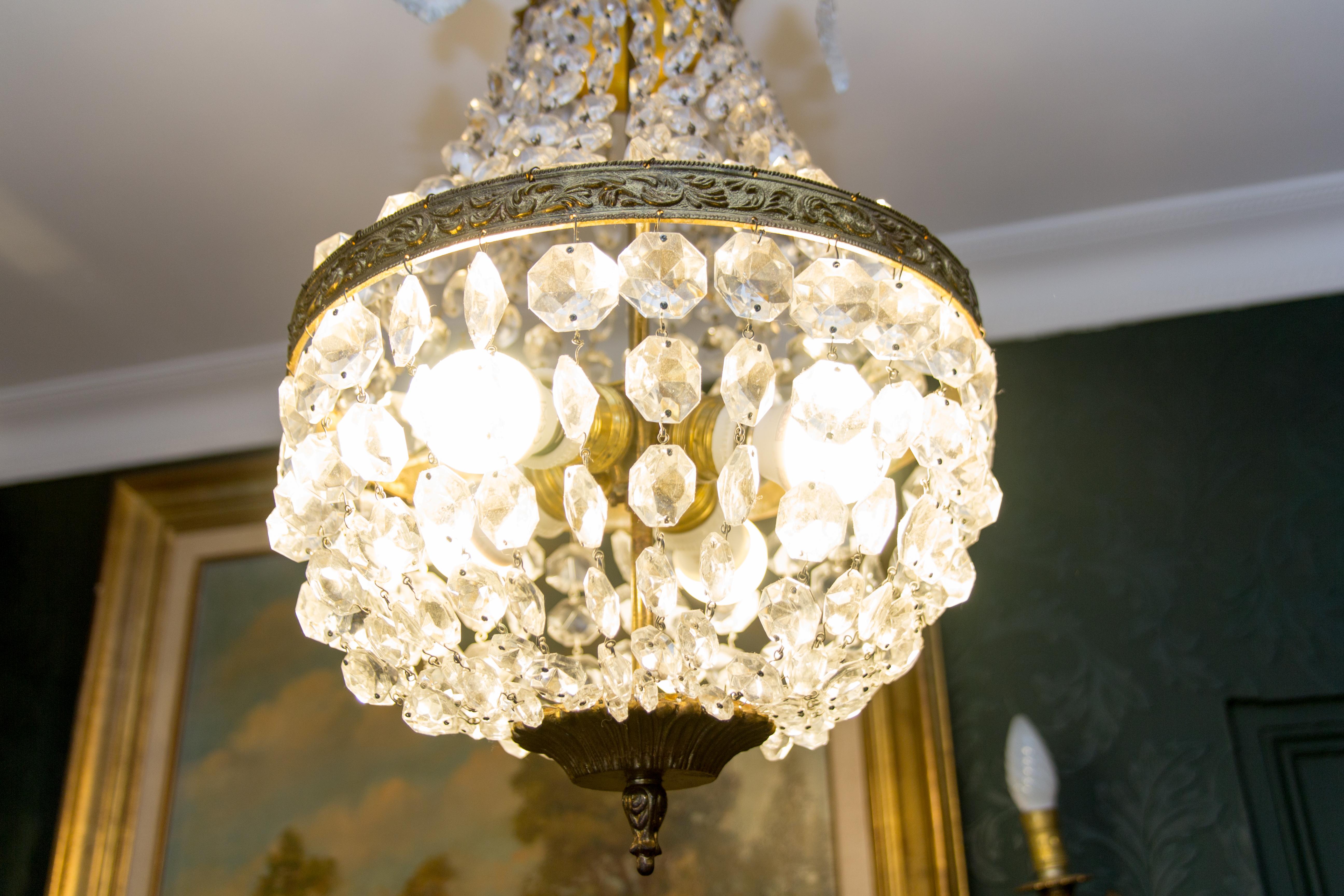 French Empire Style Crystal and Bronze Four-Light Basket - Shaped Chandelier  9