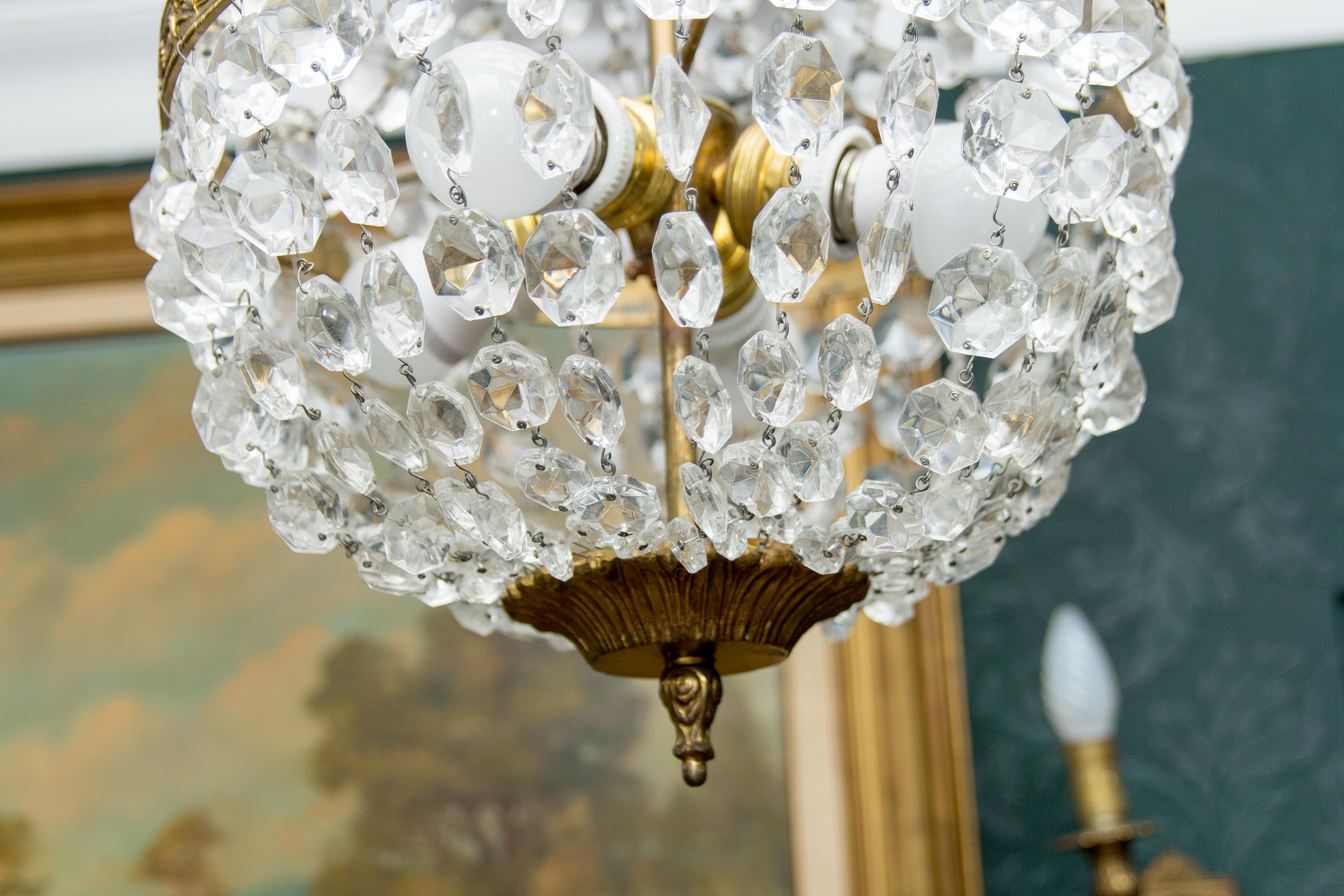 French Empire Style Crystal and Bronze Four-Light Basket - Shaped Chandelier  11