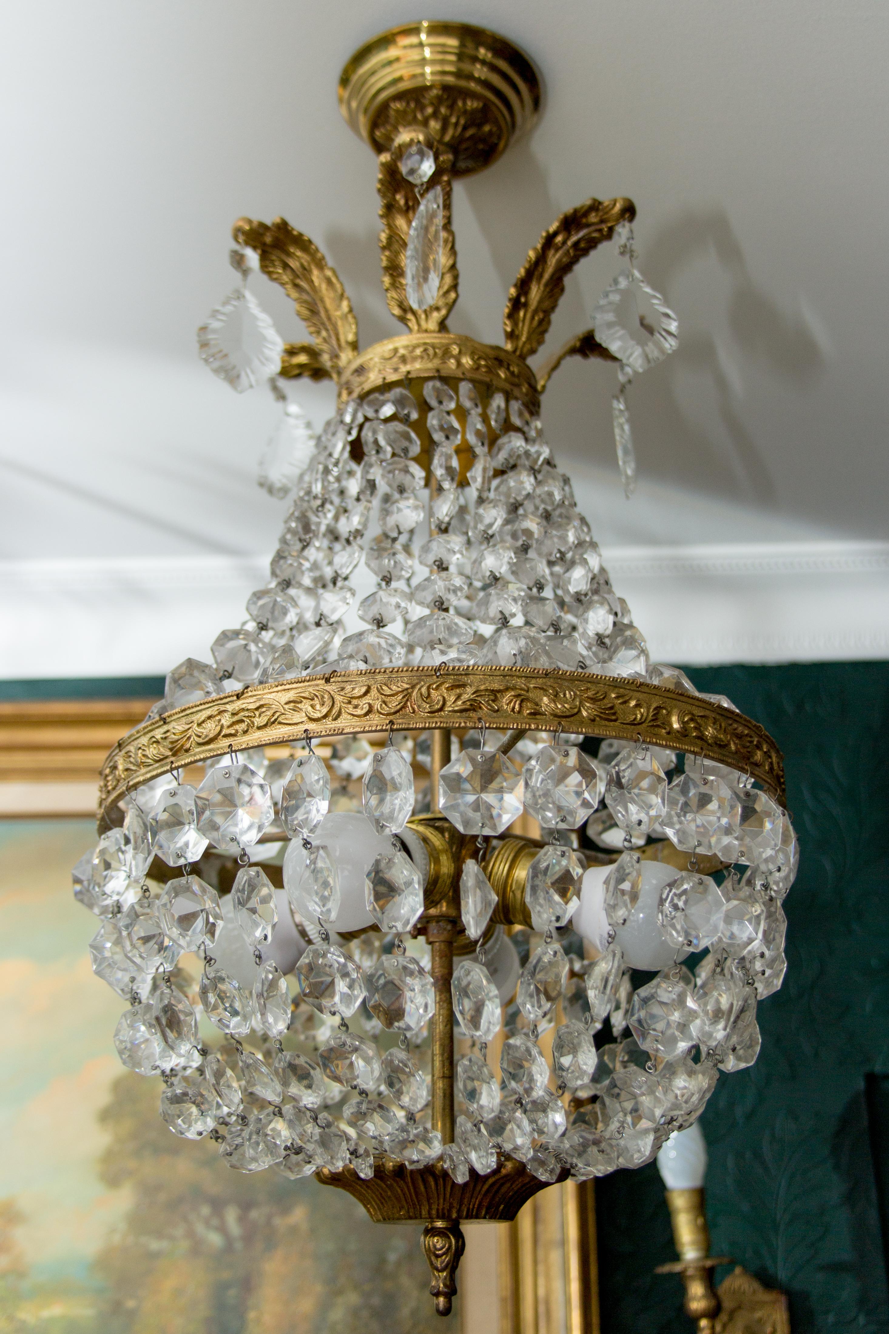French Empire Style Crystal and Bronze Four-Light Basket - Shaped Chandelier  12