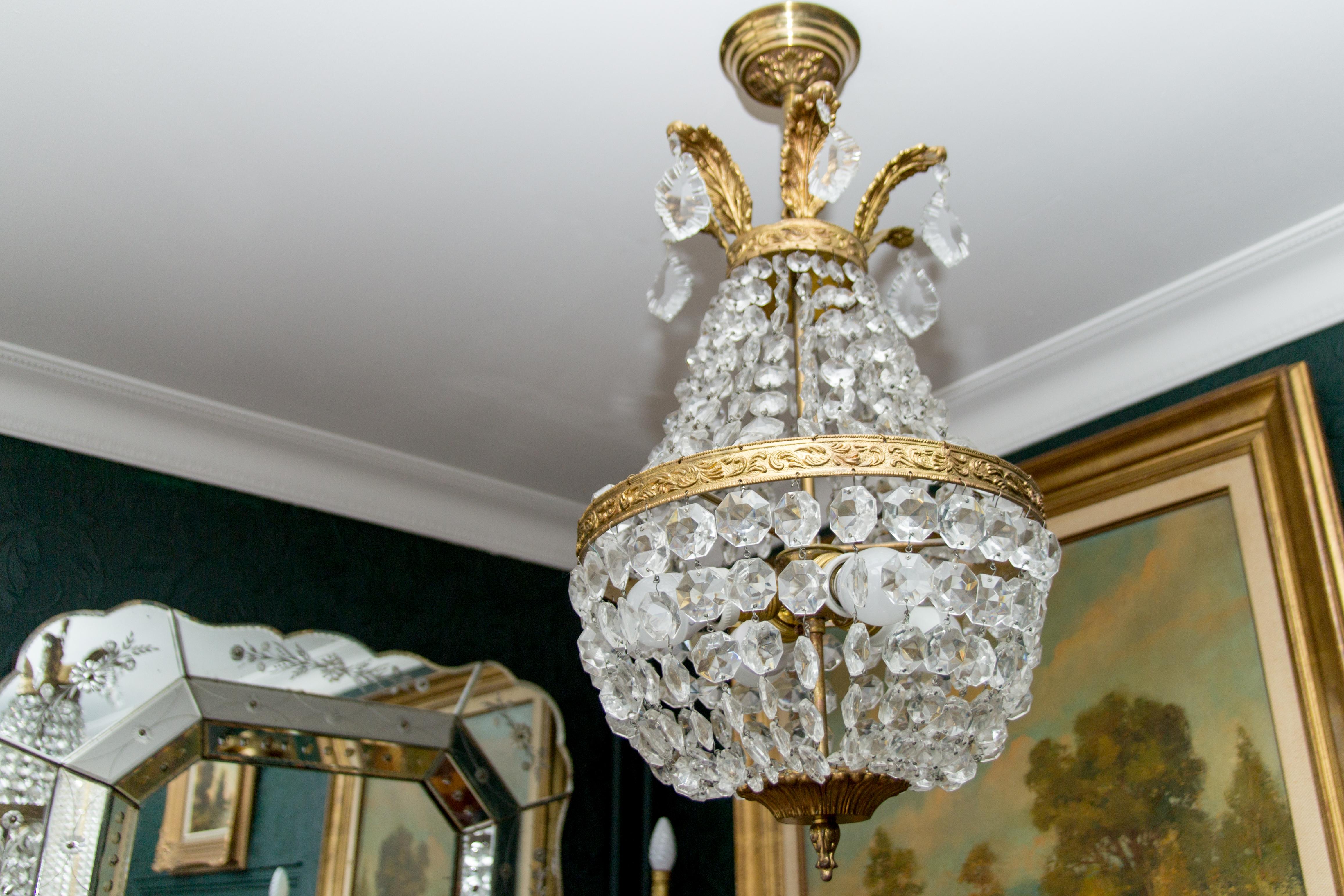 French Empire Style Crystal and Bronze Four-Light Basket - Shaped Chandelier  13
