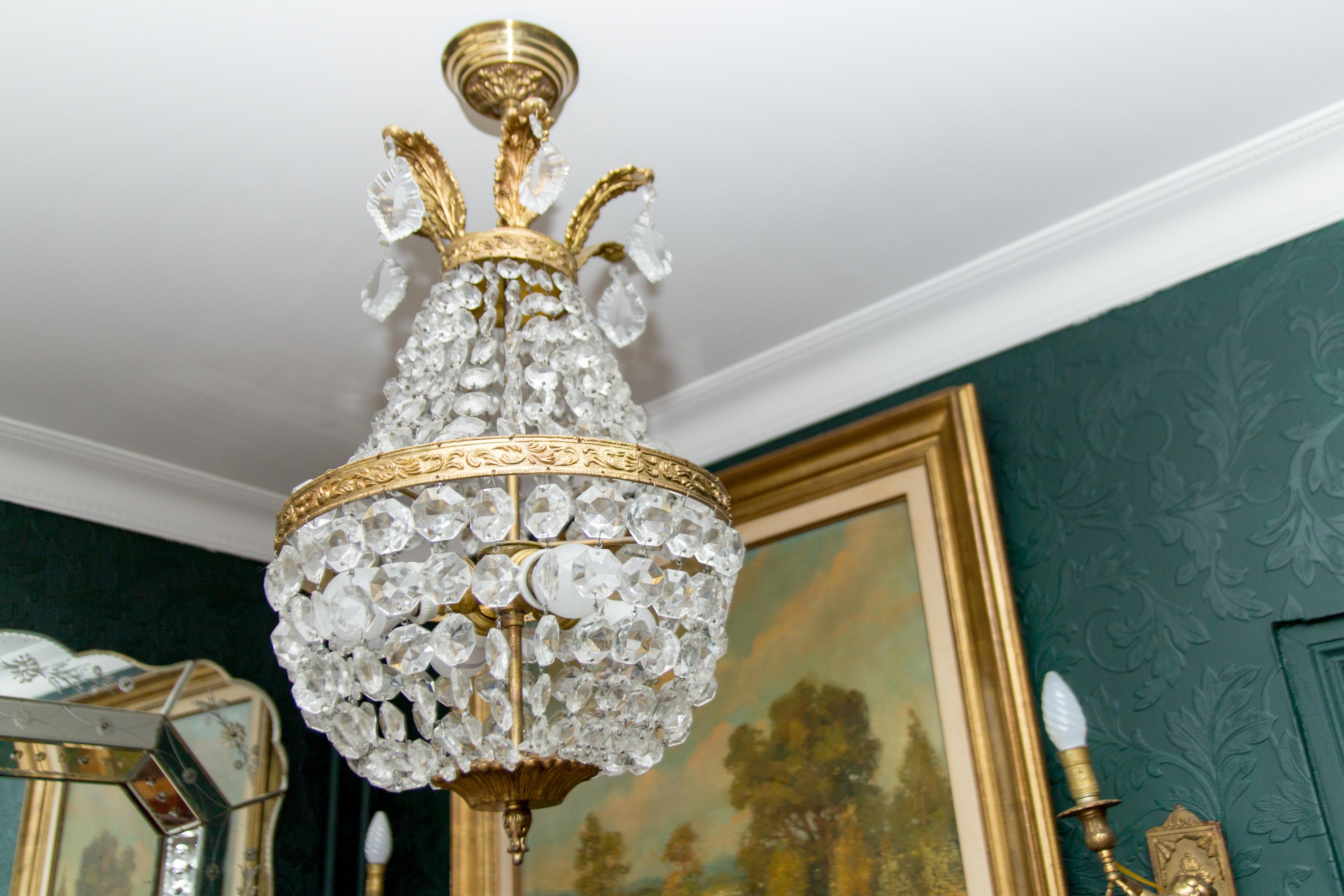 French Empire Style Crystal and Bronze Four-Light Basket - Shaped Chandelier  14