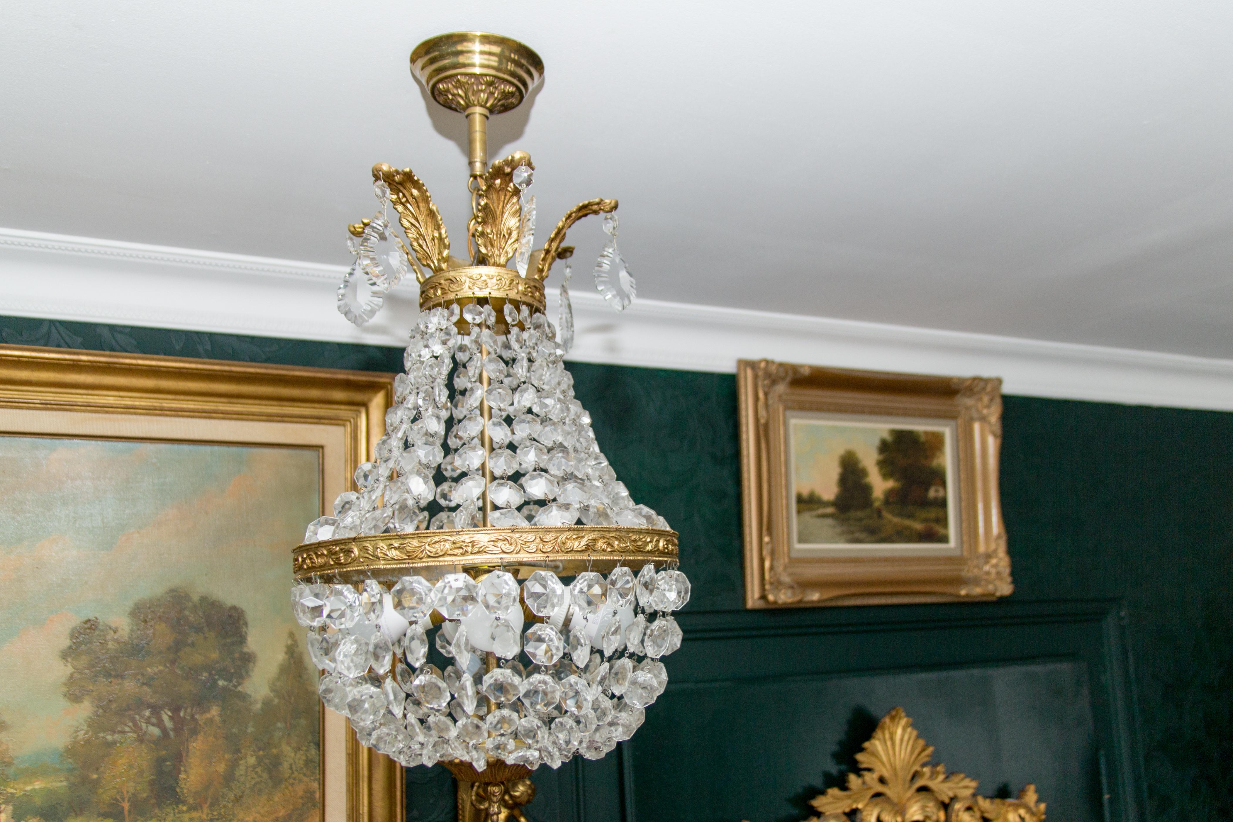 French Empire Style Crystal and Bronze Four-Light Basket - Shaped Chandelier  15