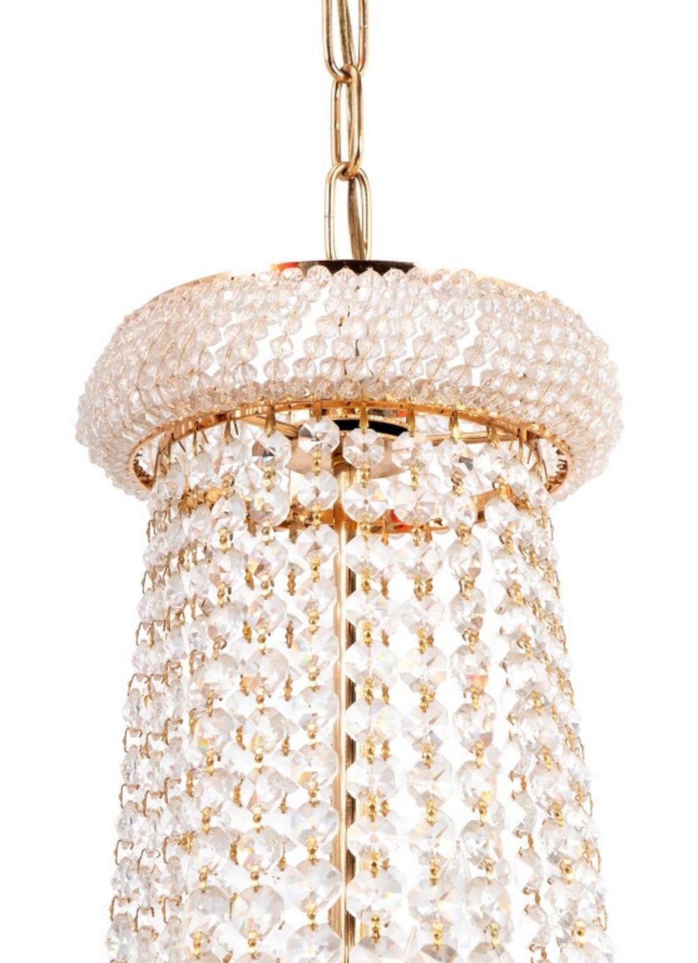Louis XVI French Empire Style Crystal and Gilt Metal Basket Chandelier For Sale