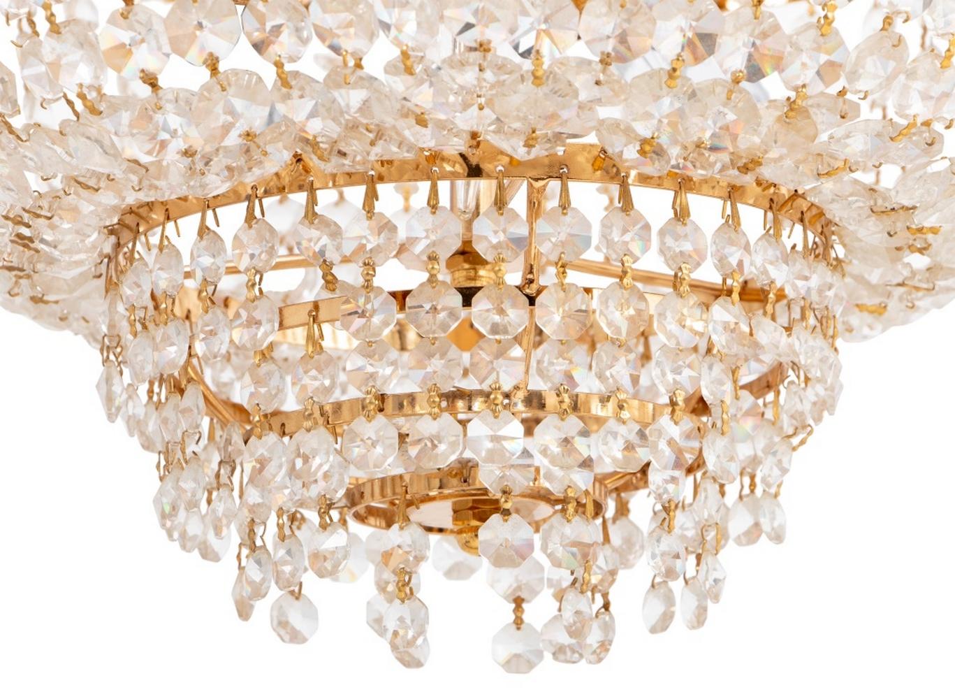 European French Empire Style Crystal and Gilt Metal Basket Chandelier For Sale
