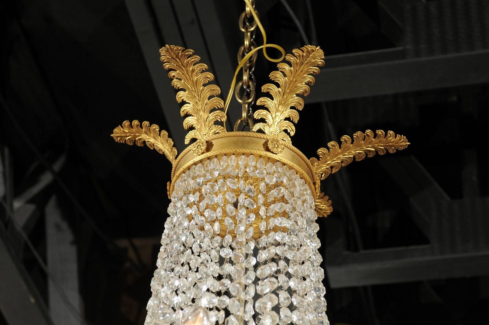 French Empire Style Crystal and Gilt Metal Waterfall Basket Six-Arm Chandelier 7