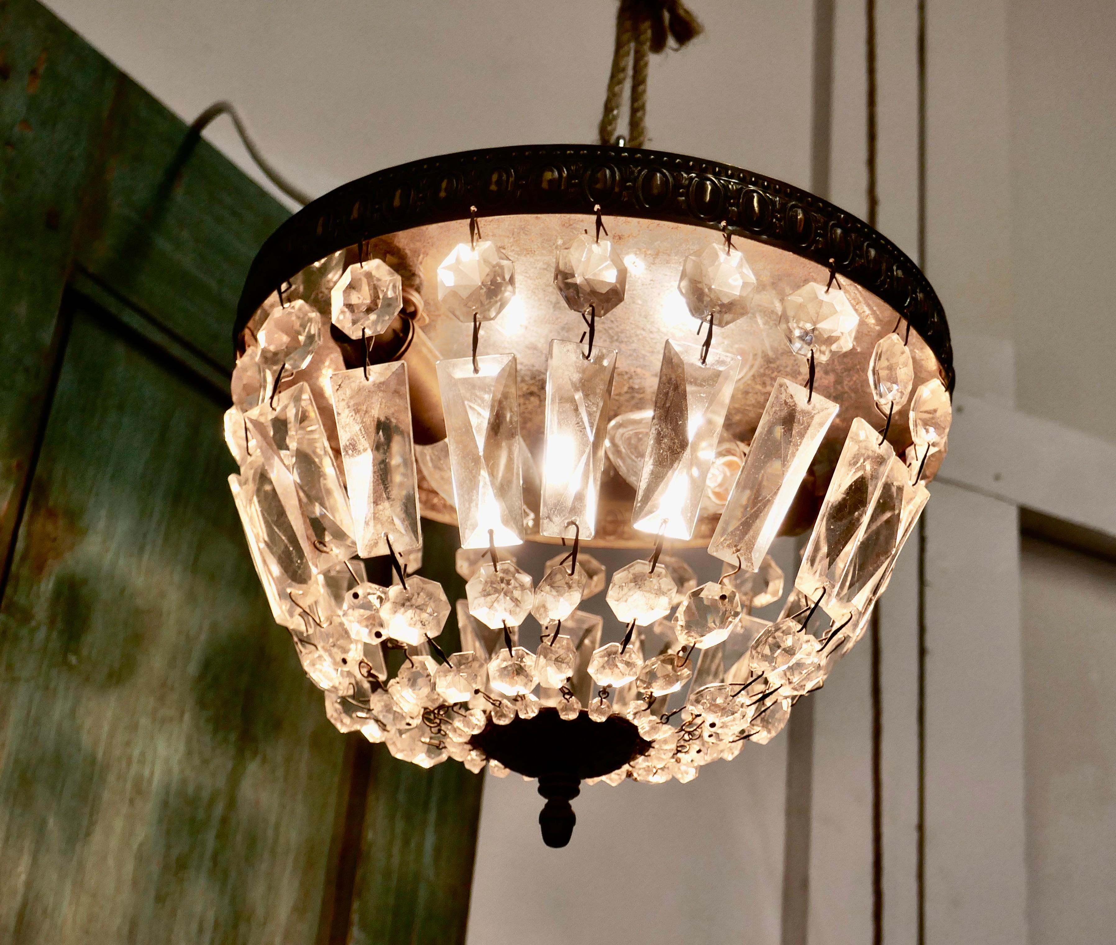 20th Century French Empire Style Crystal Basket Chandelier