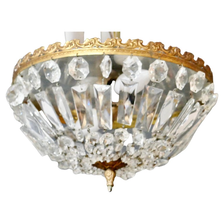 French Empire Style Crystal Basket Chandelier For Sale at 1stDibs