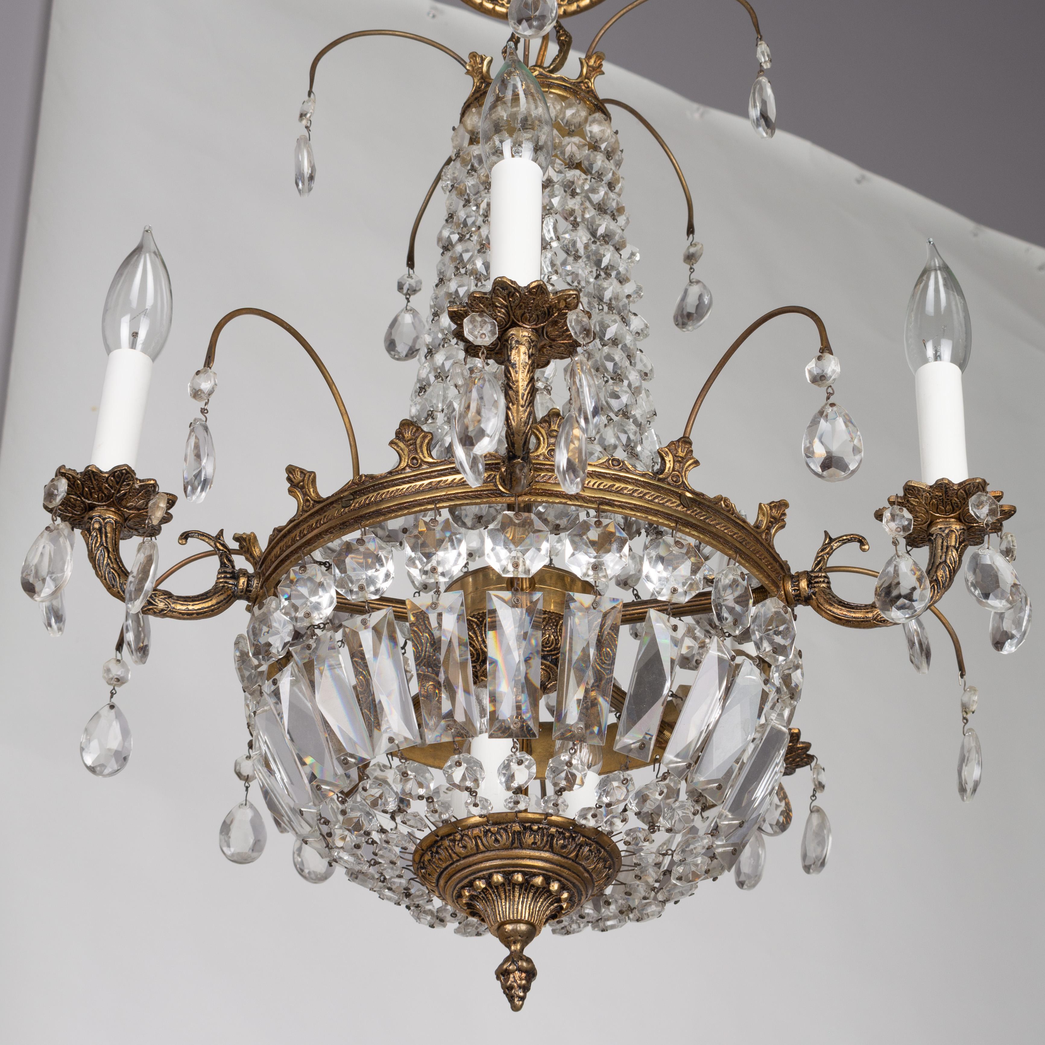 Brass French Empire Style Crystal Chandelier