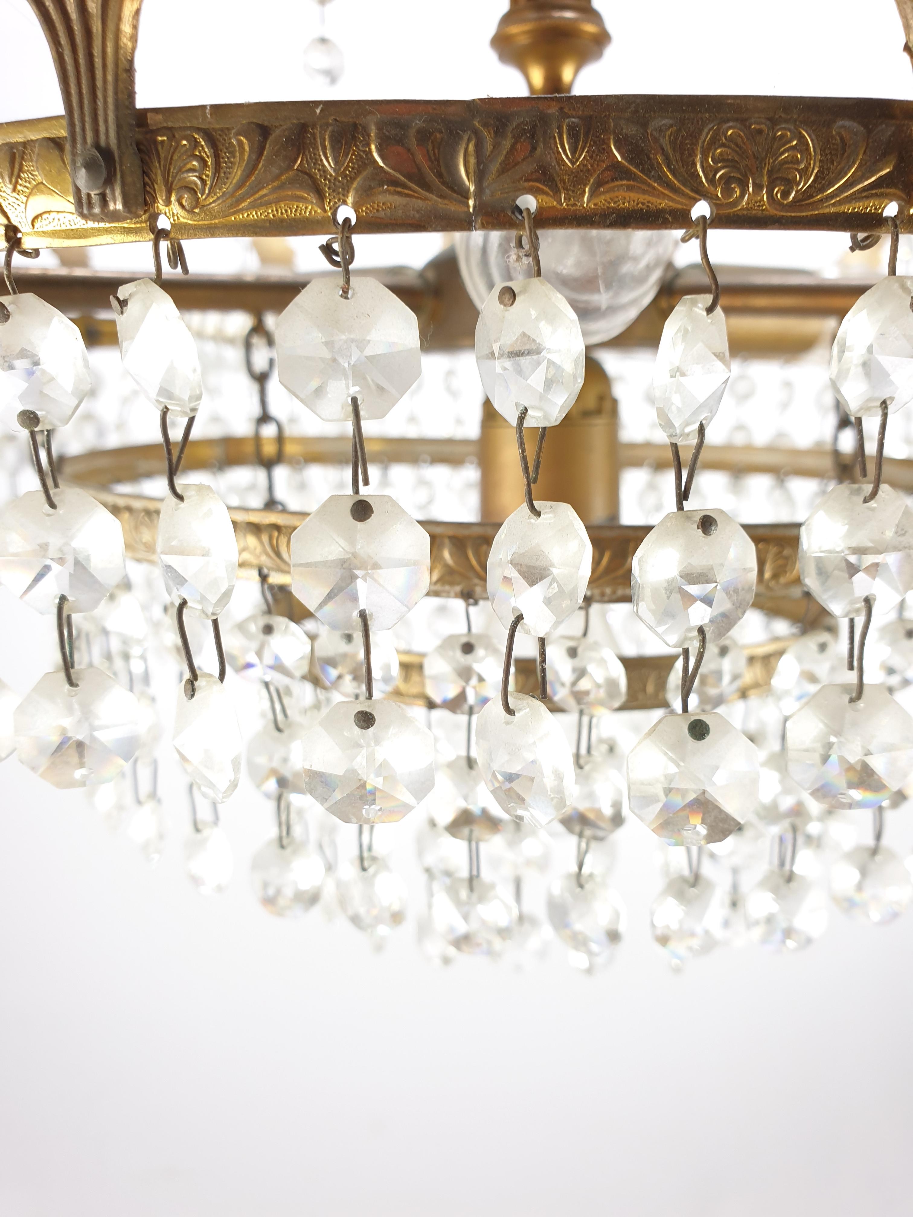 French Empire Style Crystal Glass and Brass Chandelier, 1920's For Sale 7