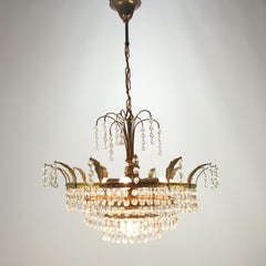 French Empire Style Crystal Glass and Brass Chandelier, 1920's