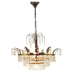 French Empire Style Crystal Glass and Brass Chandelier, 1920's