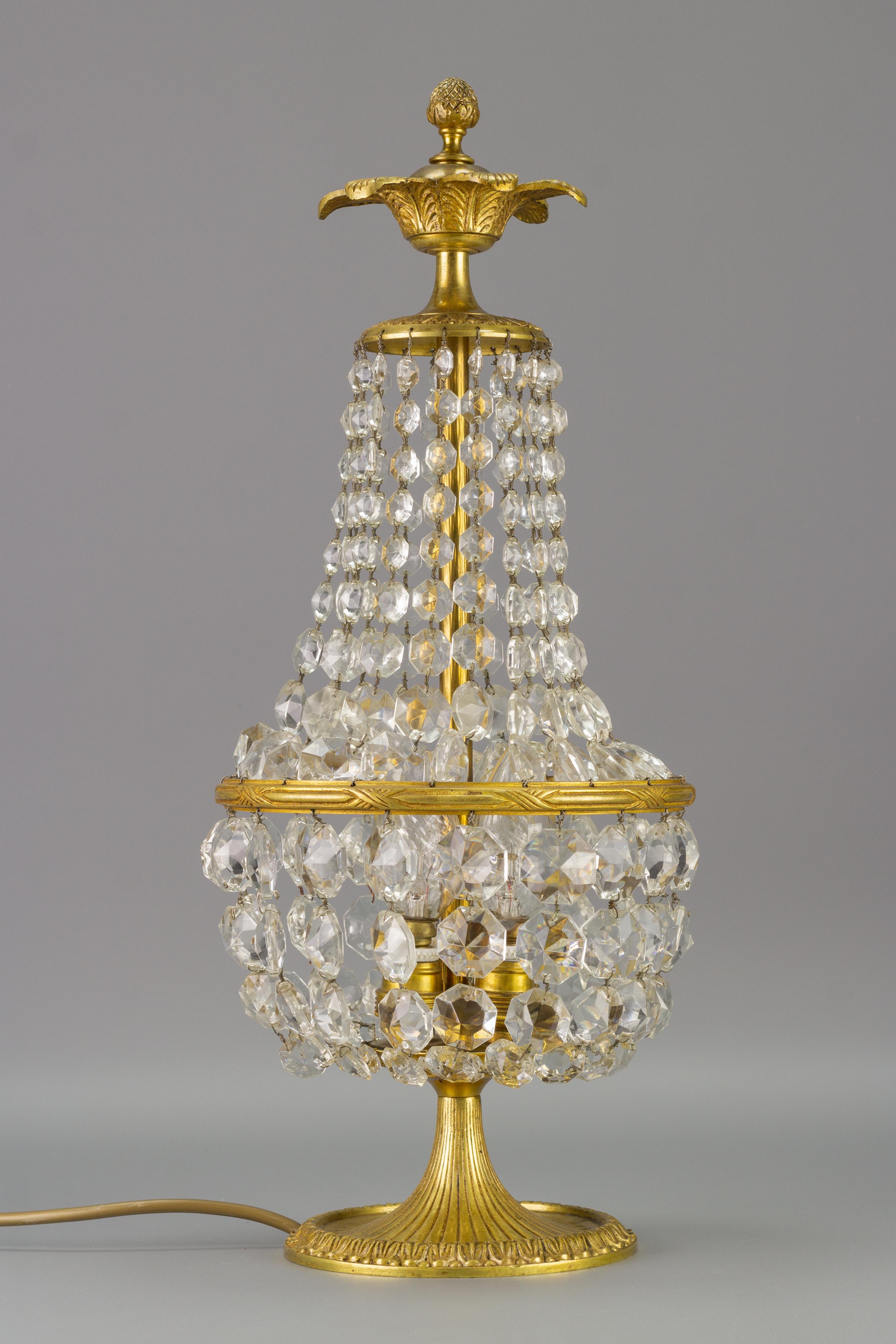 French Empire Style Crystal Glass and Bronze Four-Light Table Lamp, 1950's 6