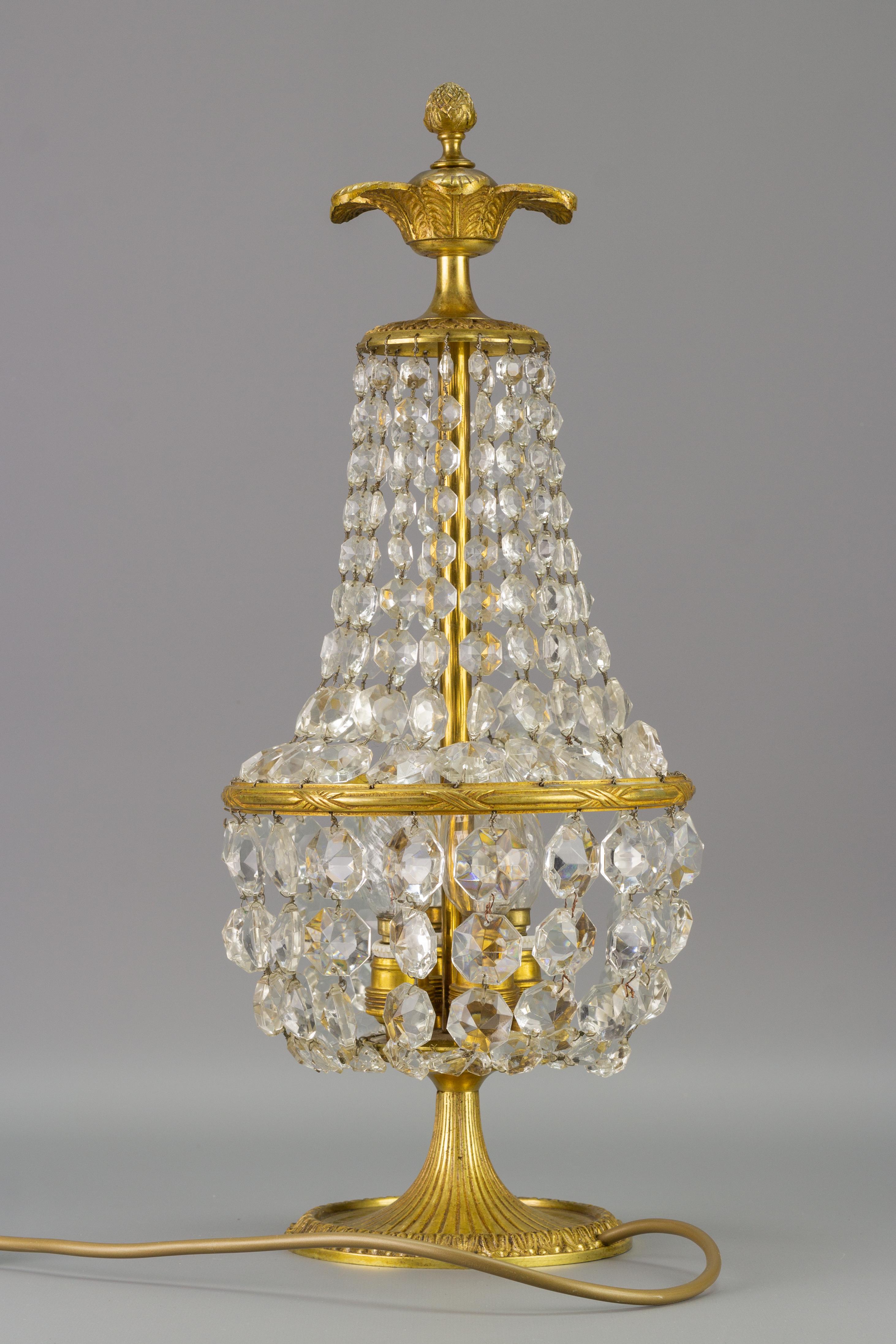 French Empire Style Crystal Glass and Bronze Four-Light Table Lamp, 1950's 8