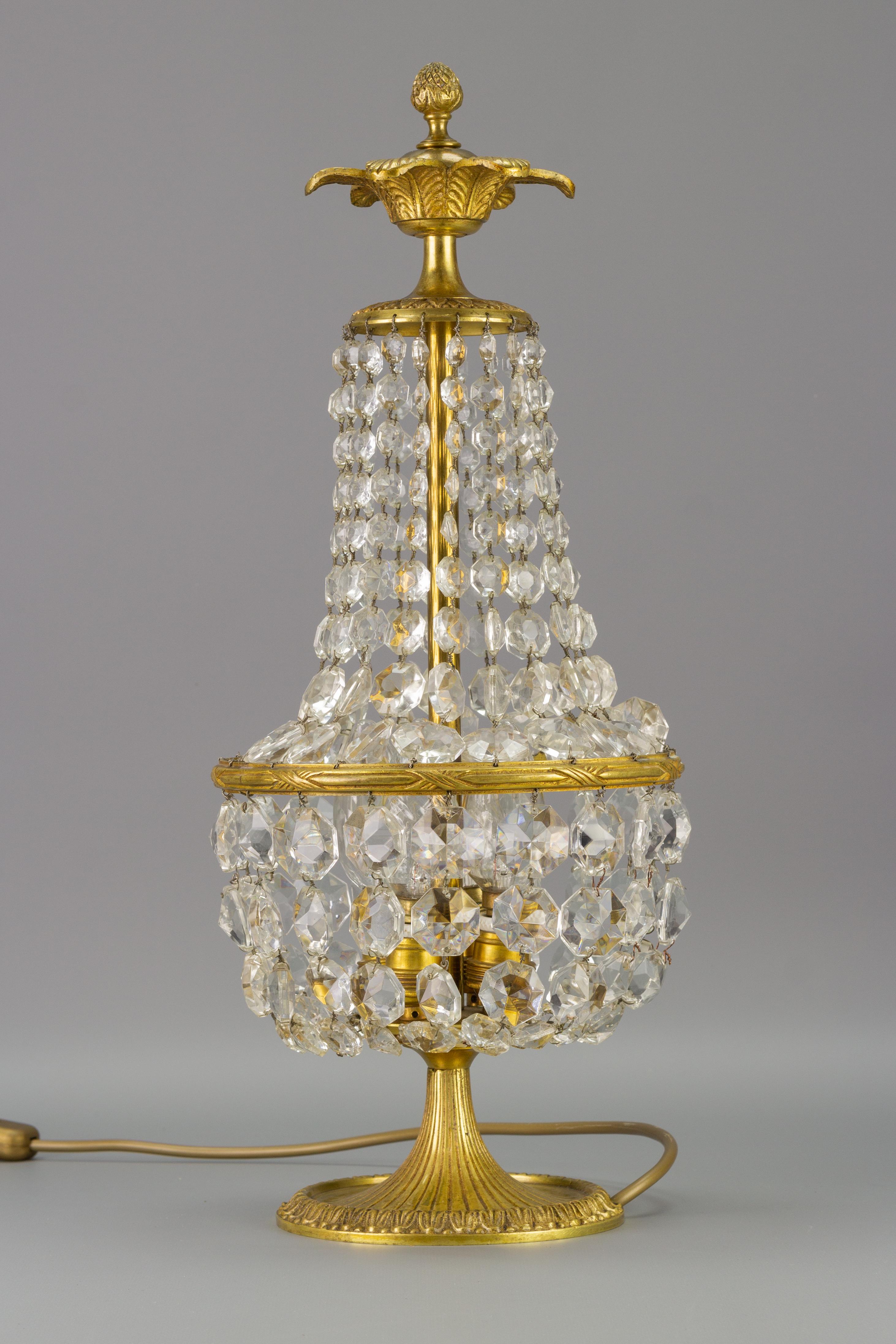French Empire Style Crystal Glass and Bronze Four-Light Table Lamp, 1950's 9