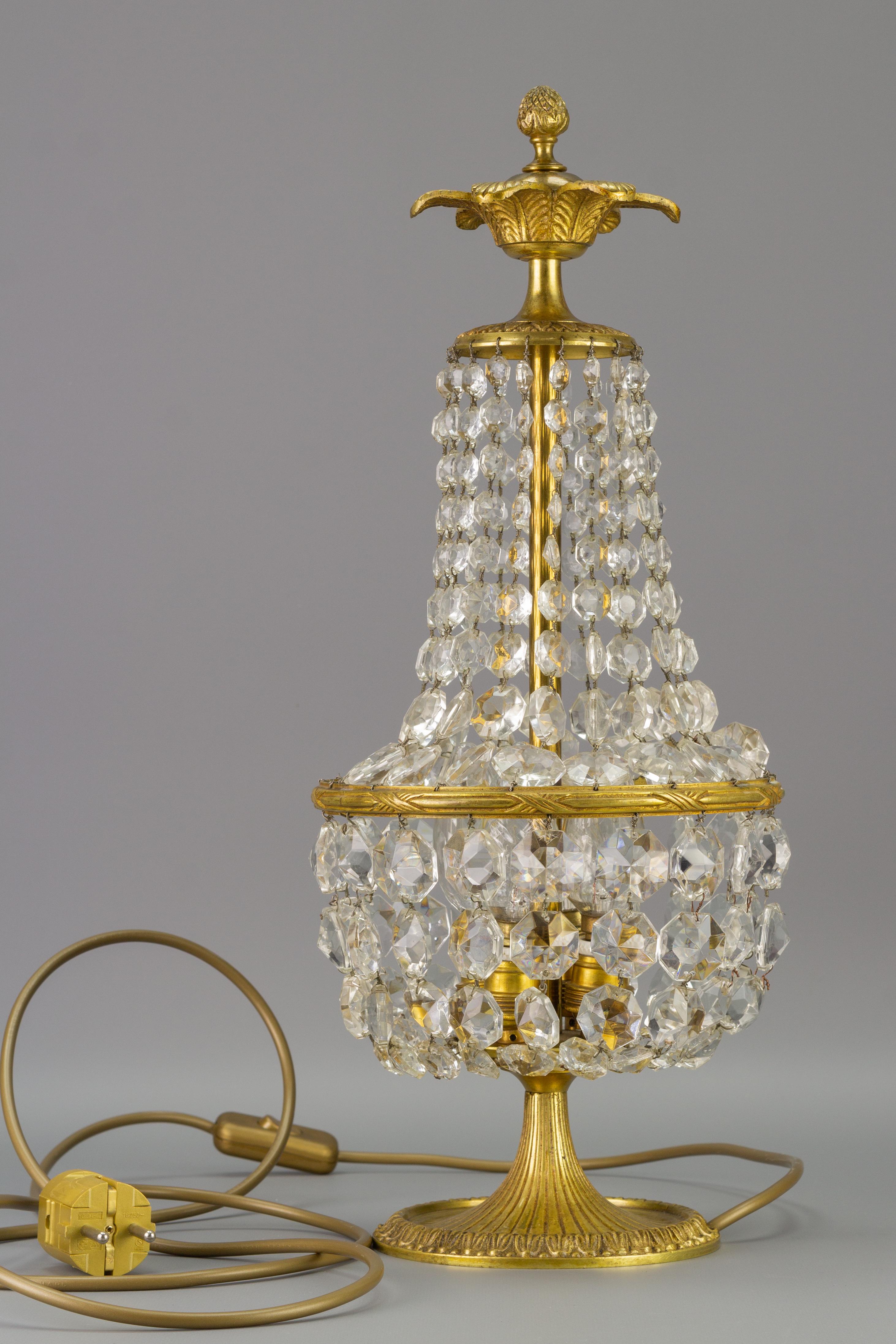 French Empire Style Crystal Glass and Bronze Four-Light Table Lamp, 1950's 10