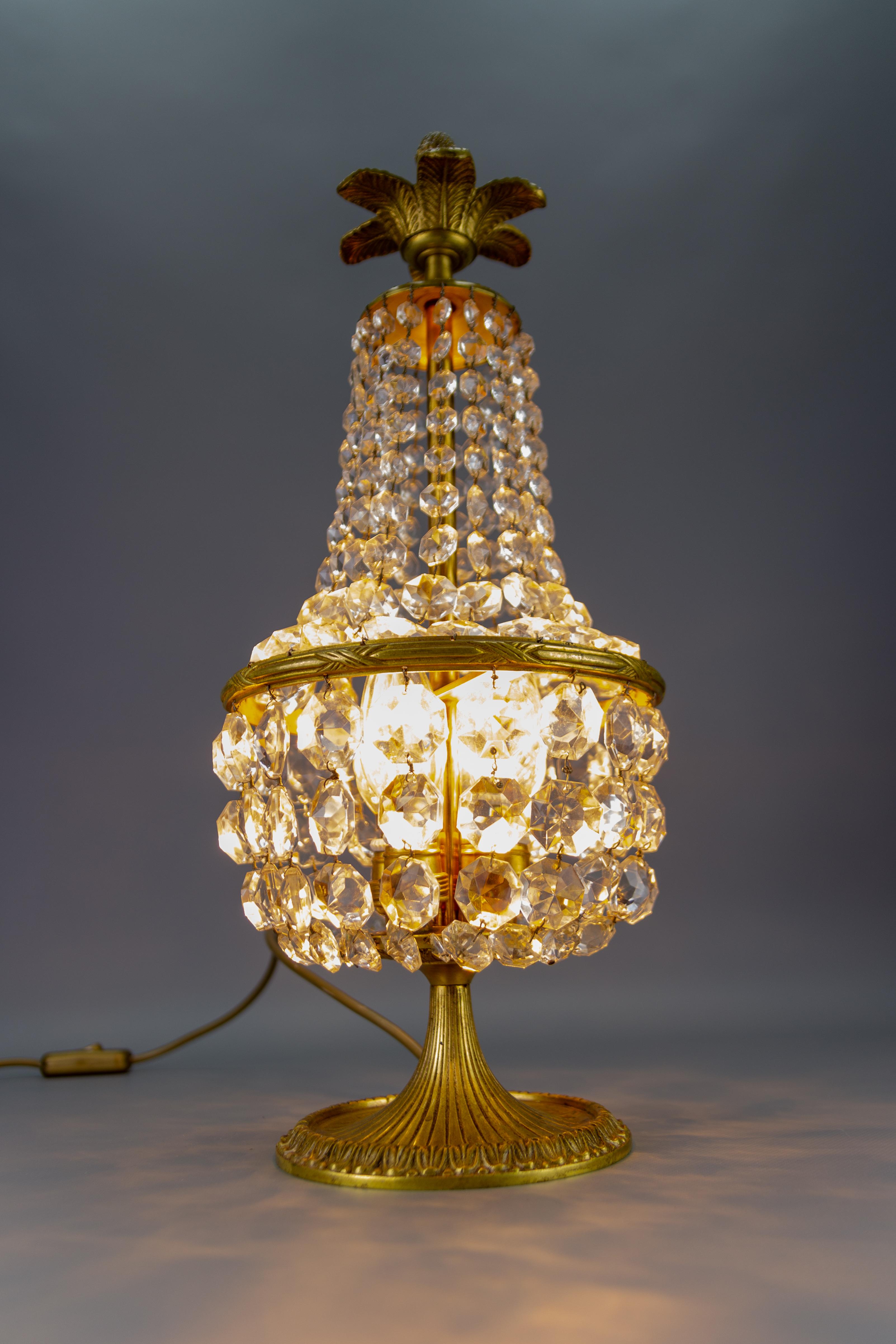 Mid-20th Century French Empire Style Crystal Glass and Bronze Four-Light Table Lamp, 1950's