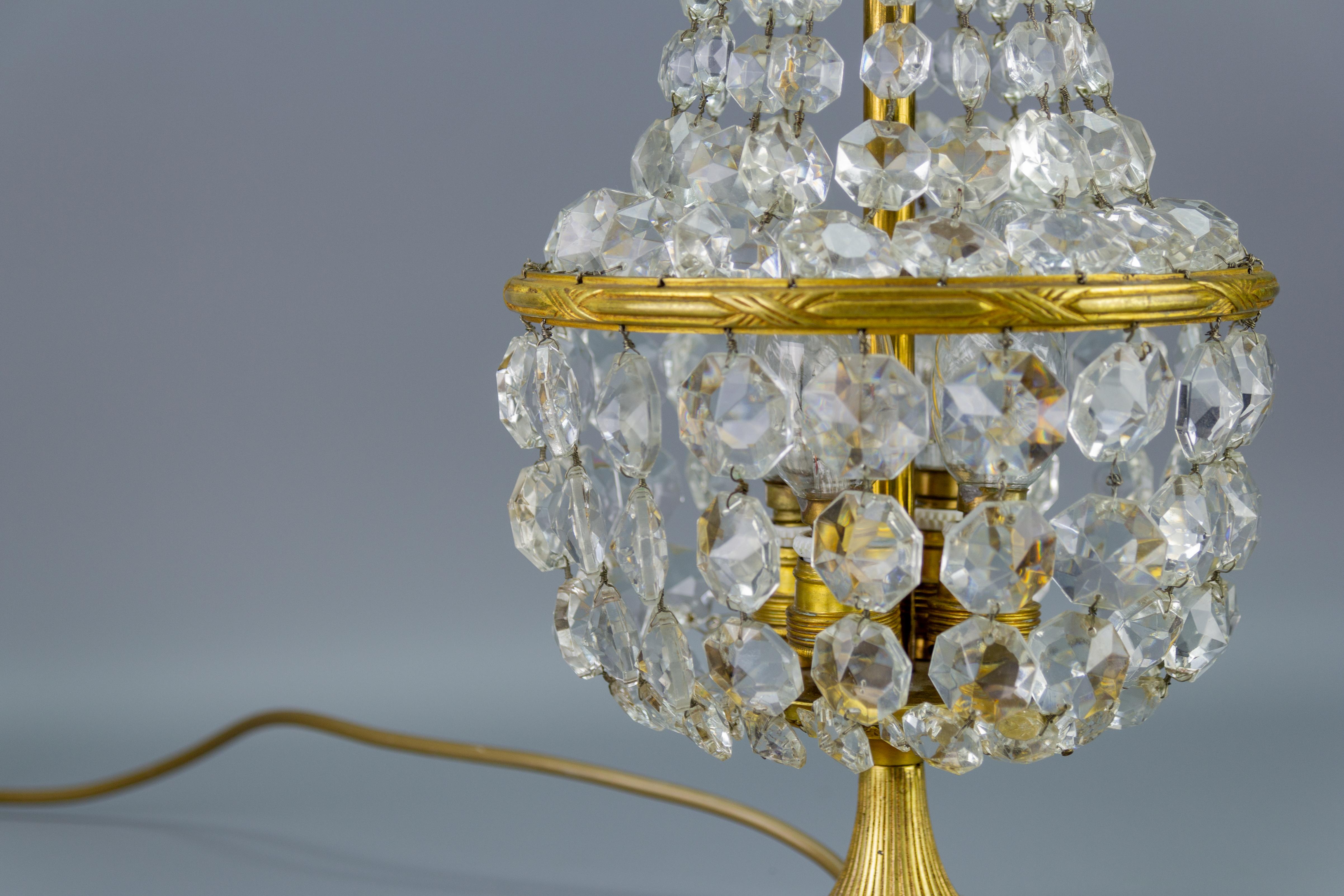 French Empire Style Crystal Glass and Bronze Four-Light Table Lamp, 1950's 1