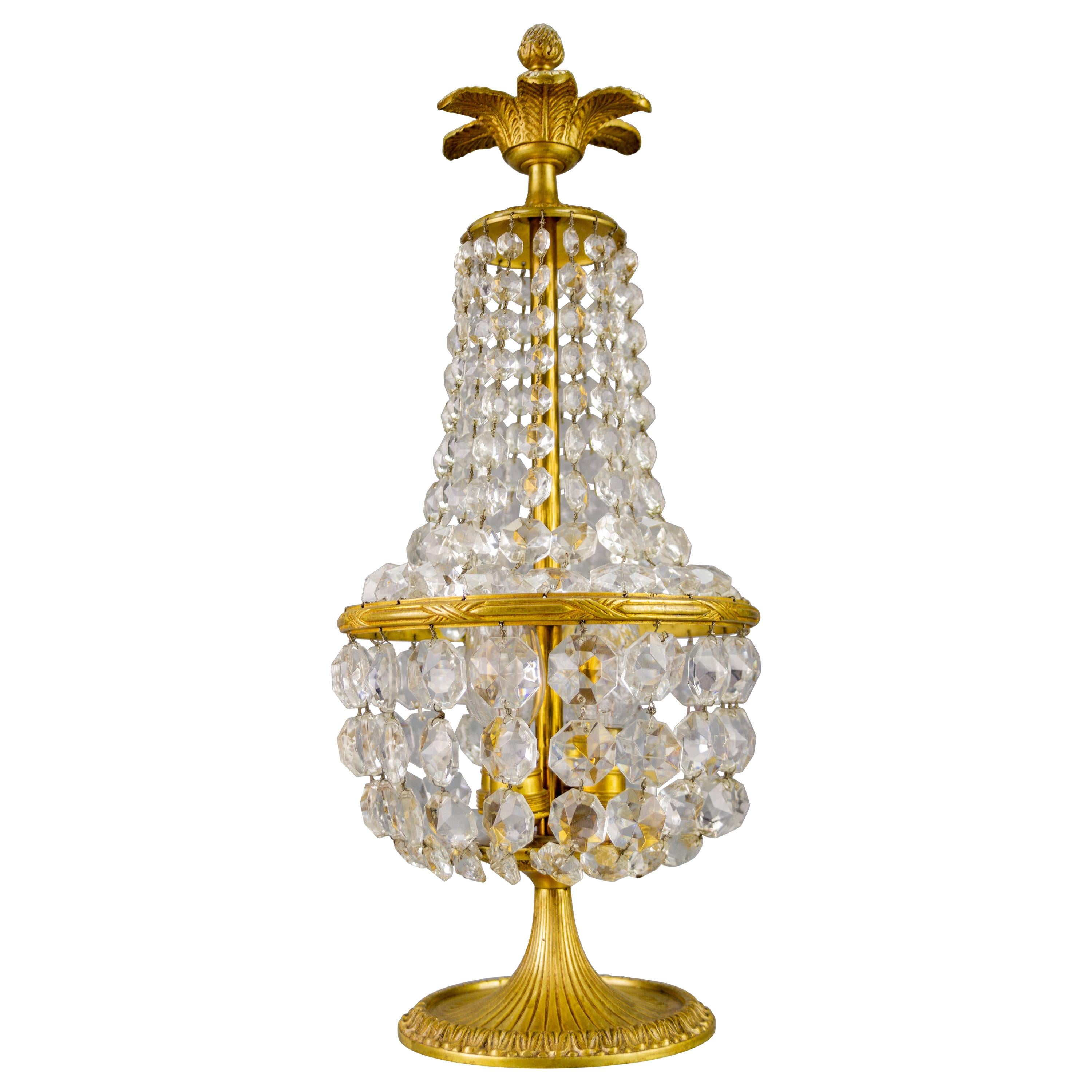 French Empire Style Crystal Glass and Bronze Four-Light Table Lamp, 1950's