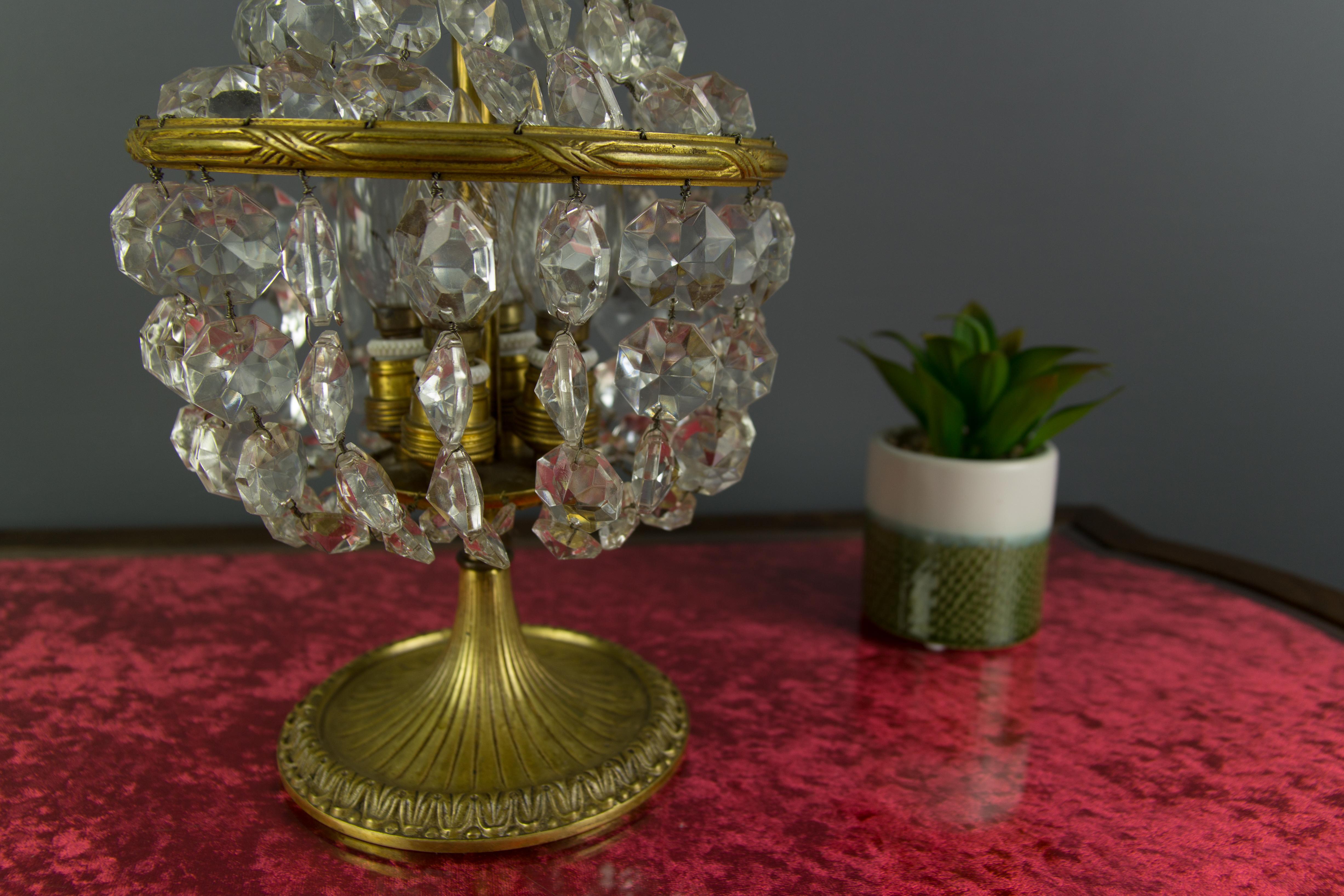 French Empire Style Crystal Glass and Bronze Three-Light Table Lamp, 1950's 10