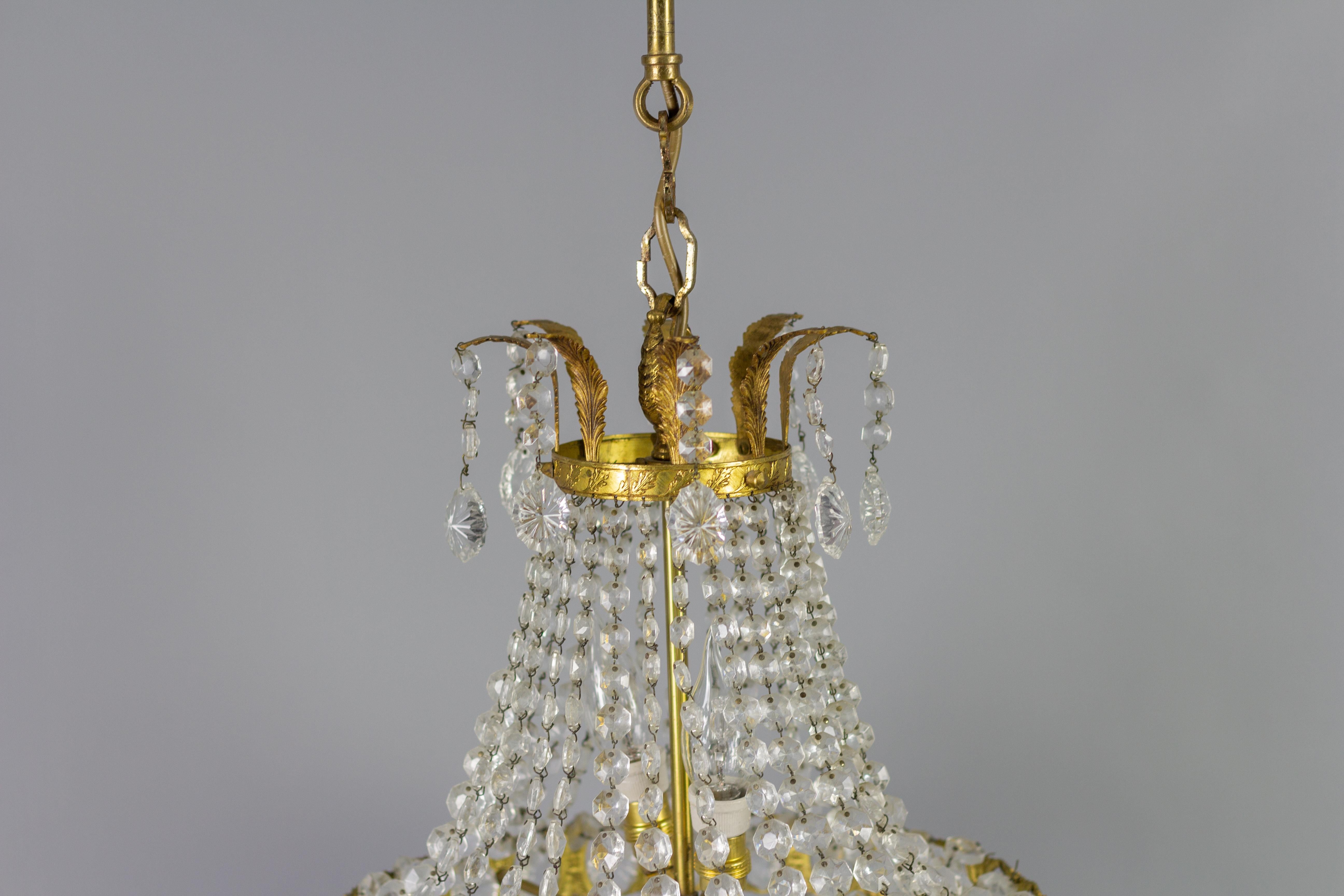 French Empire Style Crystal Glass and Four-Light Basket-Shaped Chandelier For Sale 7