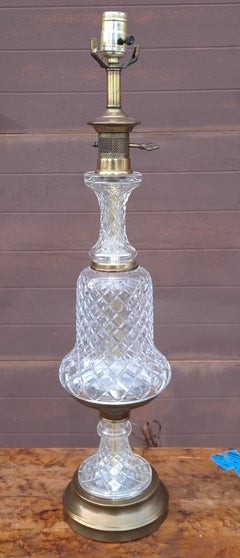French Empire Style Crystal Glass Pineapple Column Brass Table Lamp