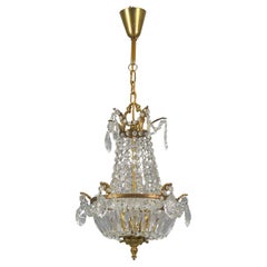 French Empire Style Crystal Glass Three-Light Basket-Shaped Chandelier