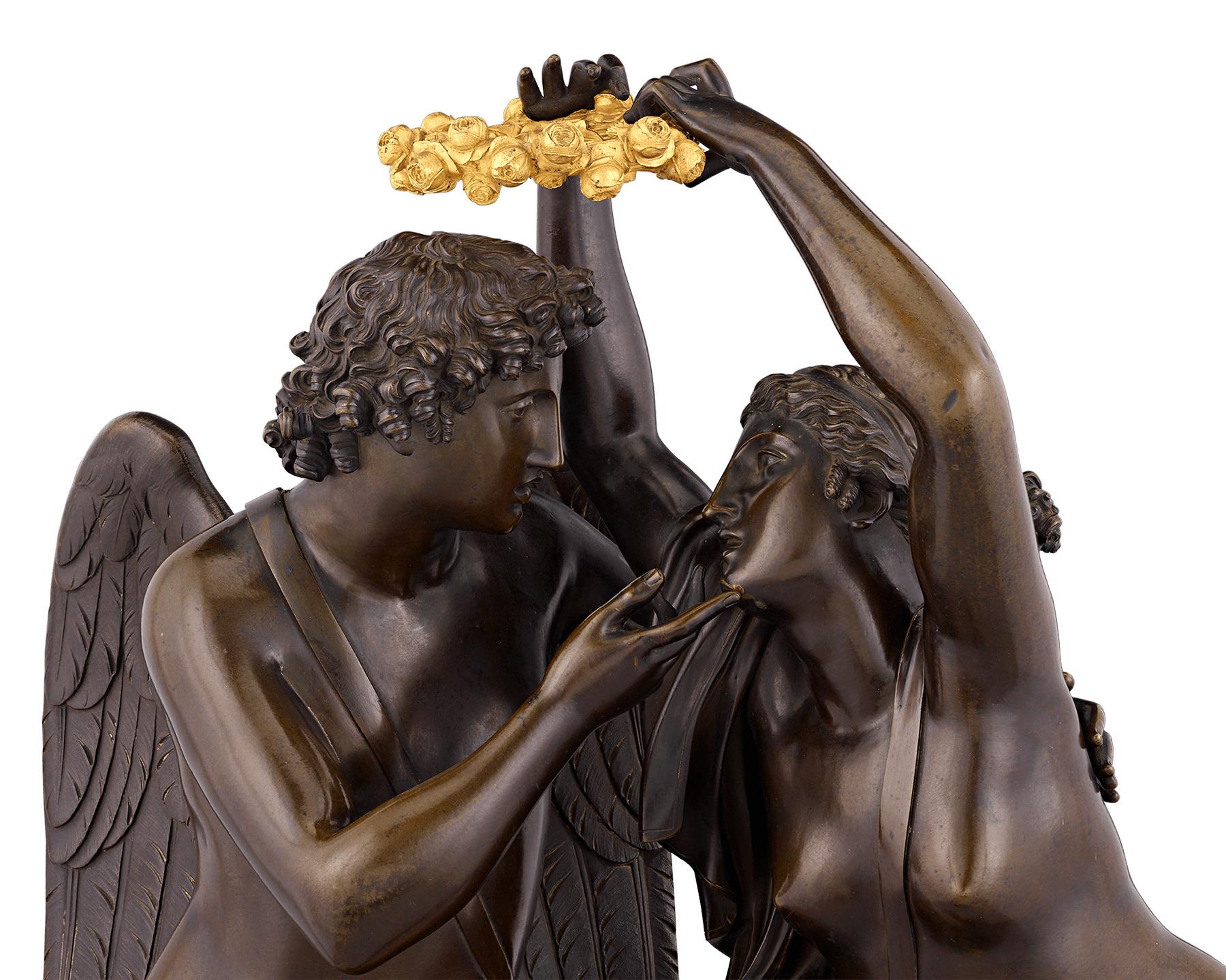French Empire-Style Cupid and Psyche Mantel Clock In Excellent Condition In New Orleans, LA