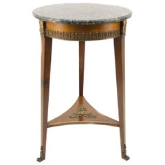 French Empire Style Dark Green Marble Top and Walnut and Bronze Side Table