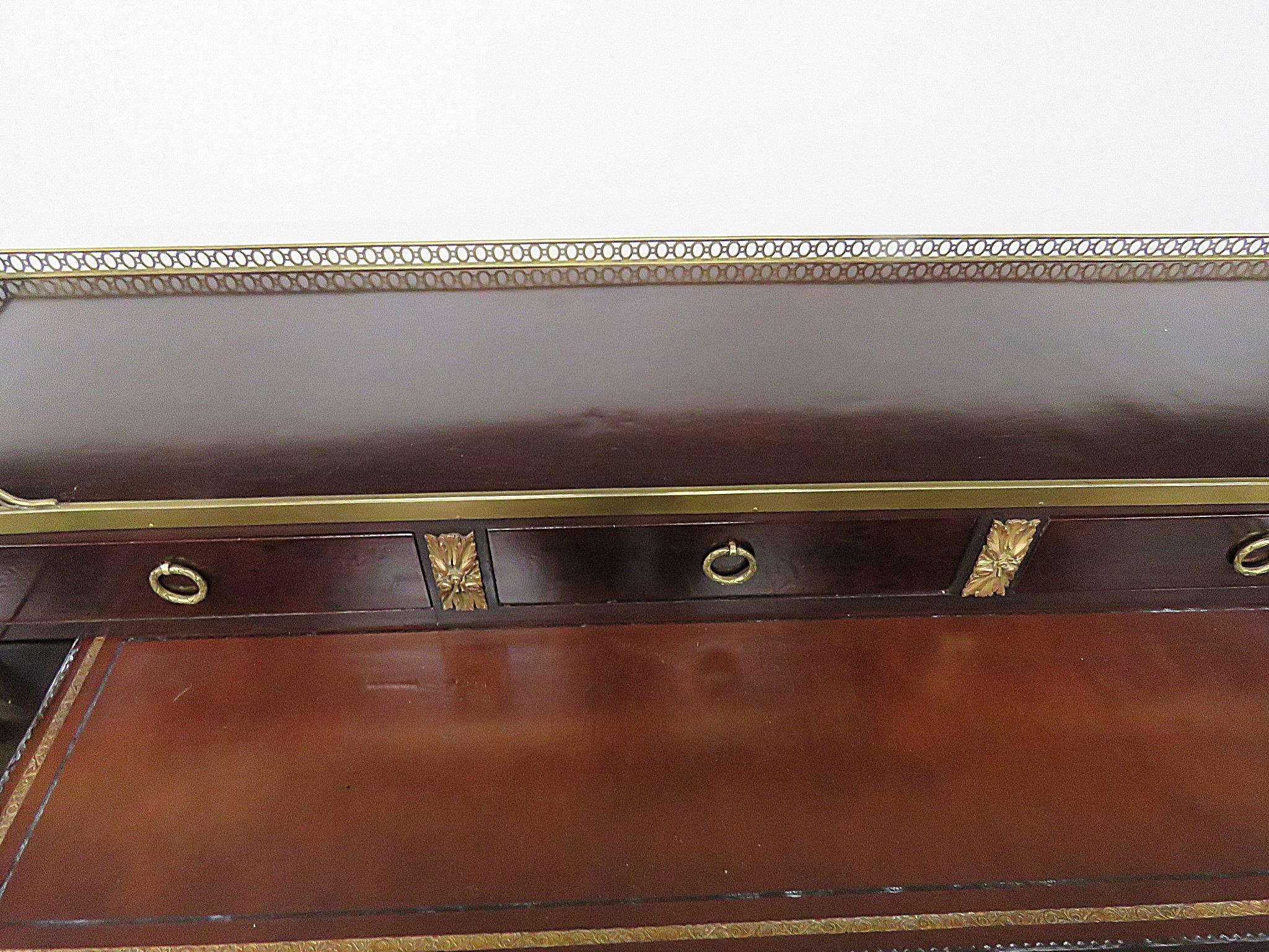 Ebonized Bronze Mounted Mahogany French Louis XVI Style Leather Top Writing Table Desk