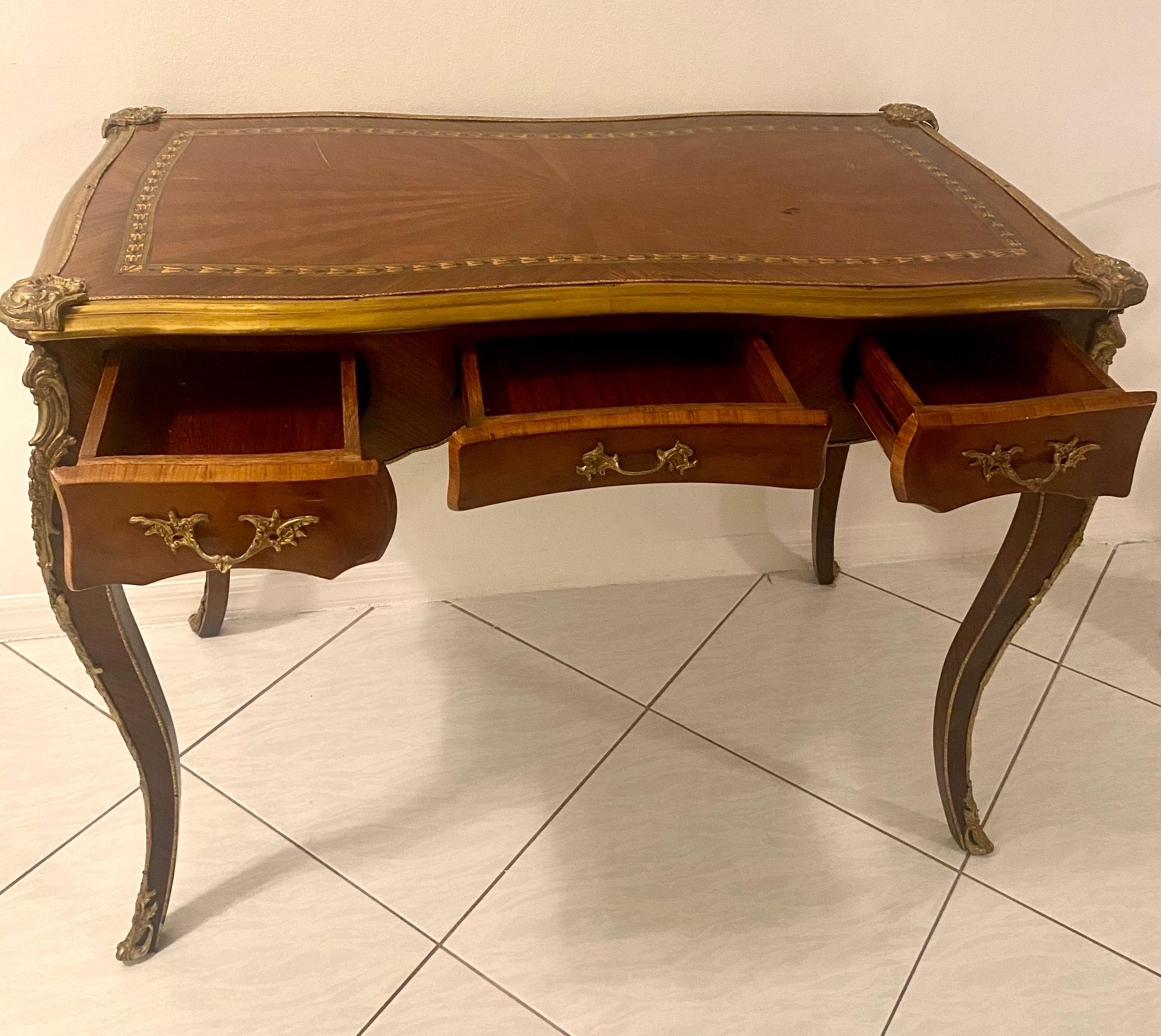 French Empire Style Desk with Gilt Metal Mounts In Good Condition For Sale In Miami, FL