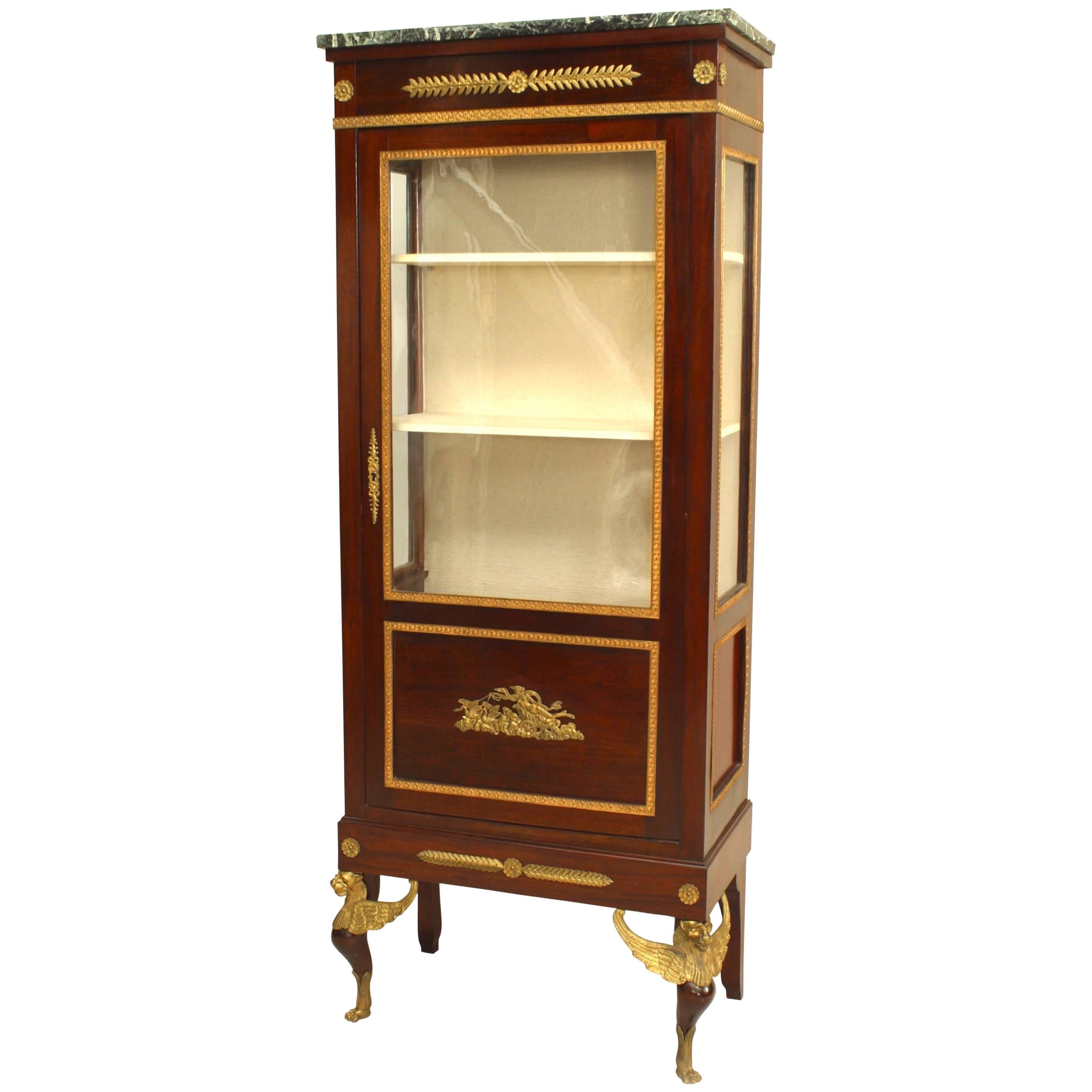French Empire Style Mahogany Vitrine Cabinet For Sale