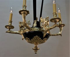 French Empire Style Dore Bronze Chandelier with Sphinx and Eagle Sculpture