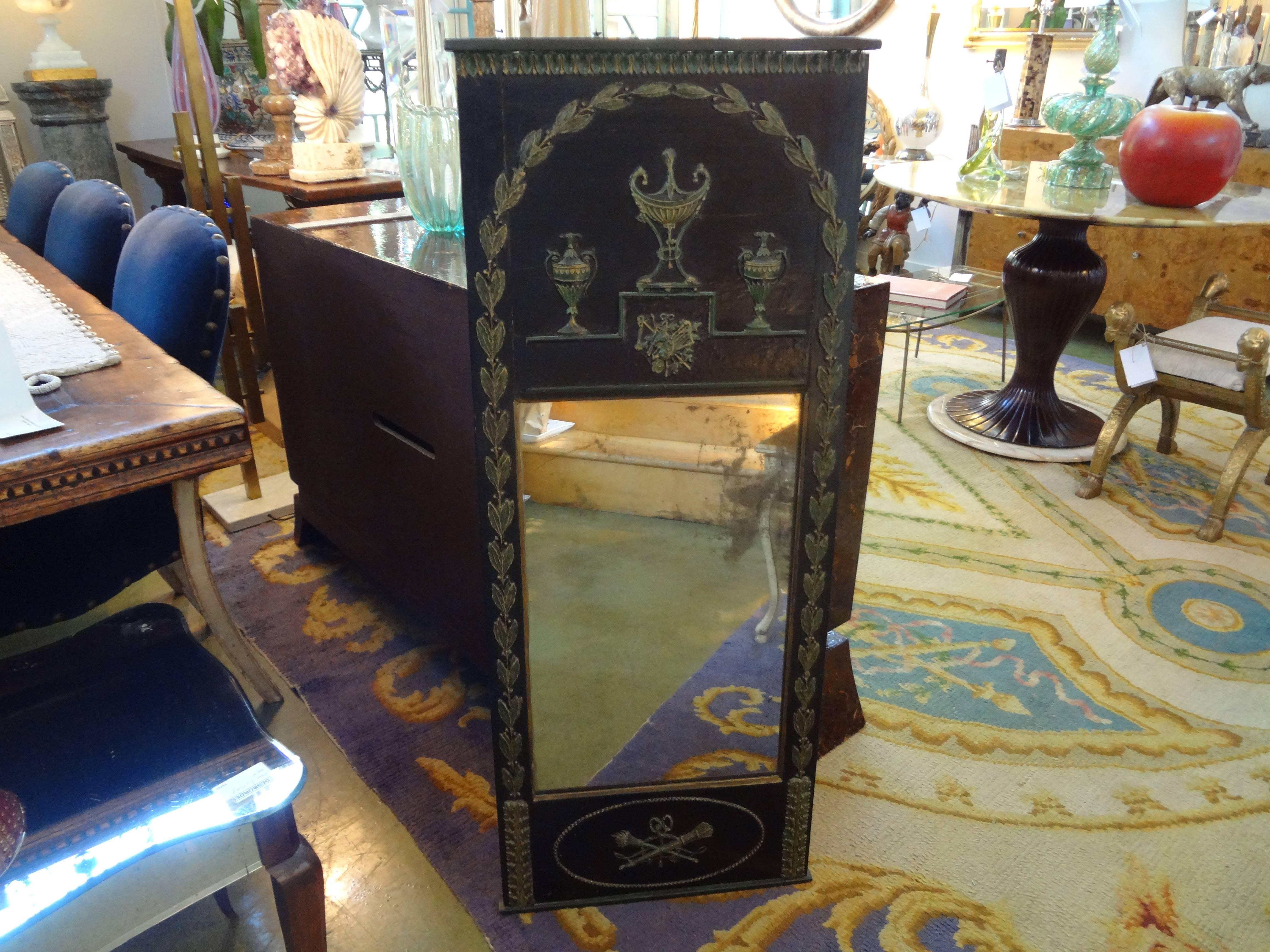 French Empire Style Ebonized and Painted Mirror For Sale 1