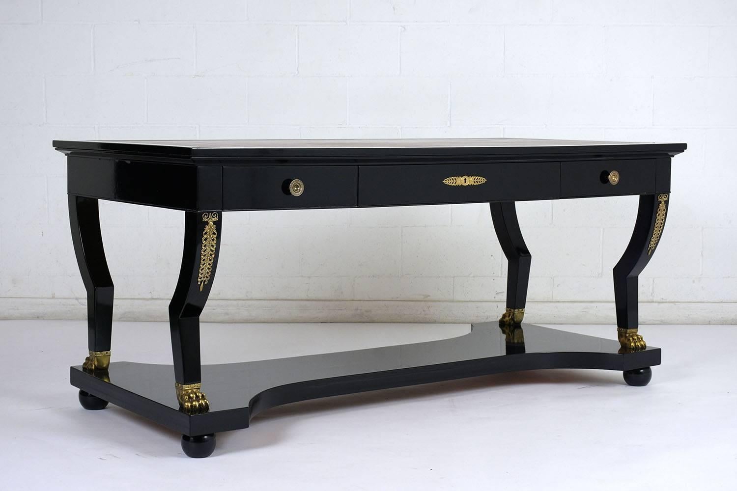 Carved French Empire Leather Desk
