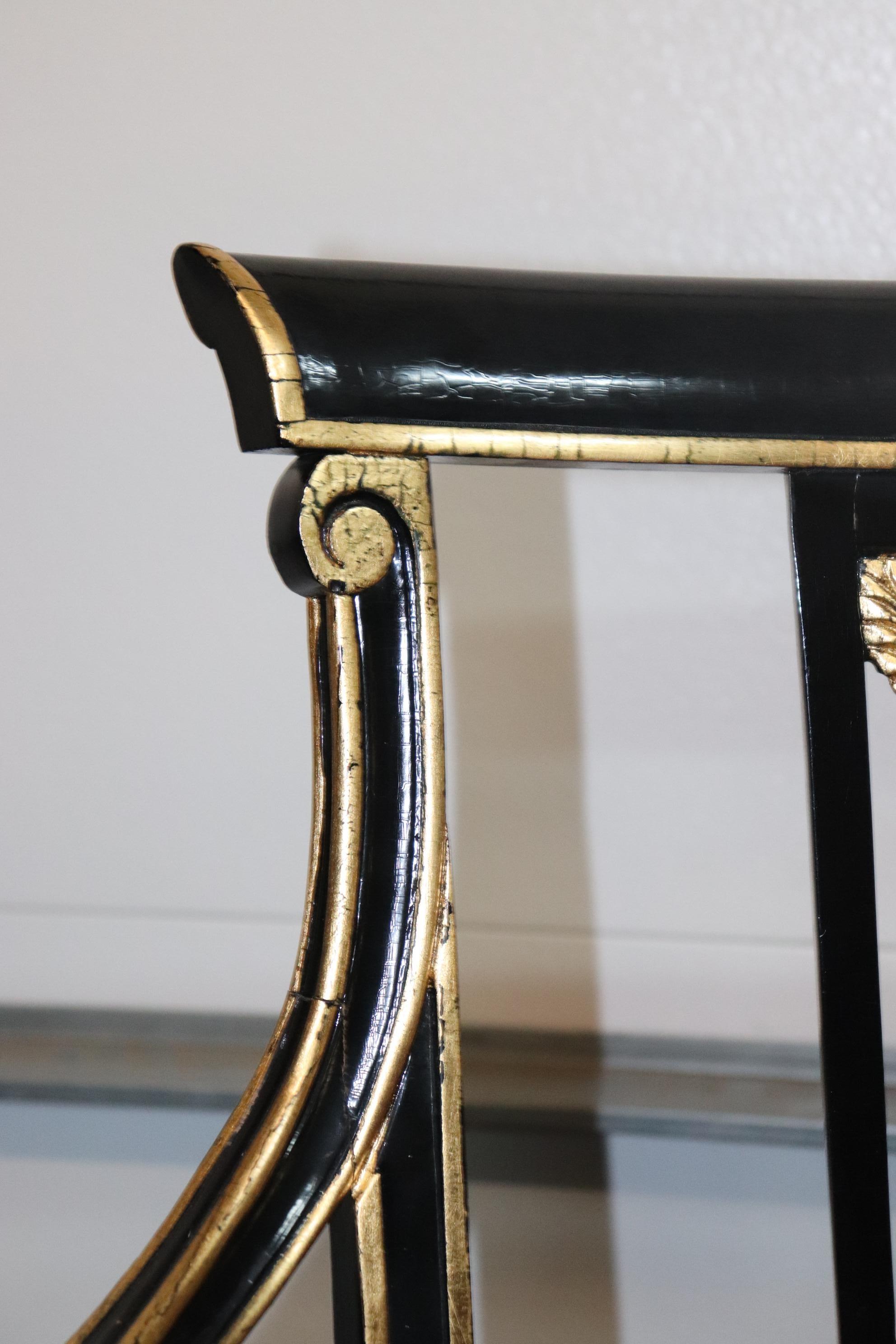 French Empire Style Ebonized Giltwood Carved Dolphins Settee Circa 1950 For Sale 6