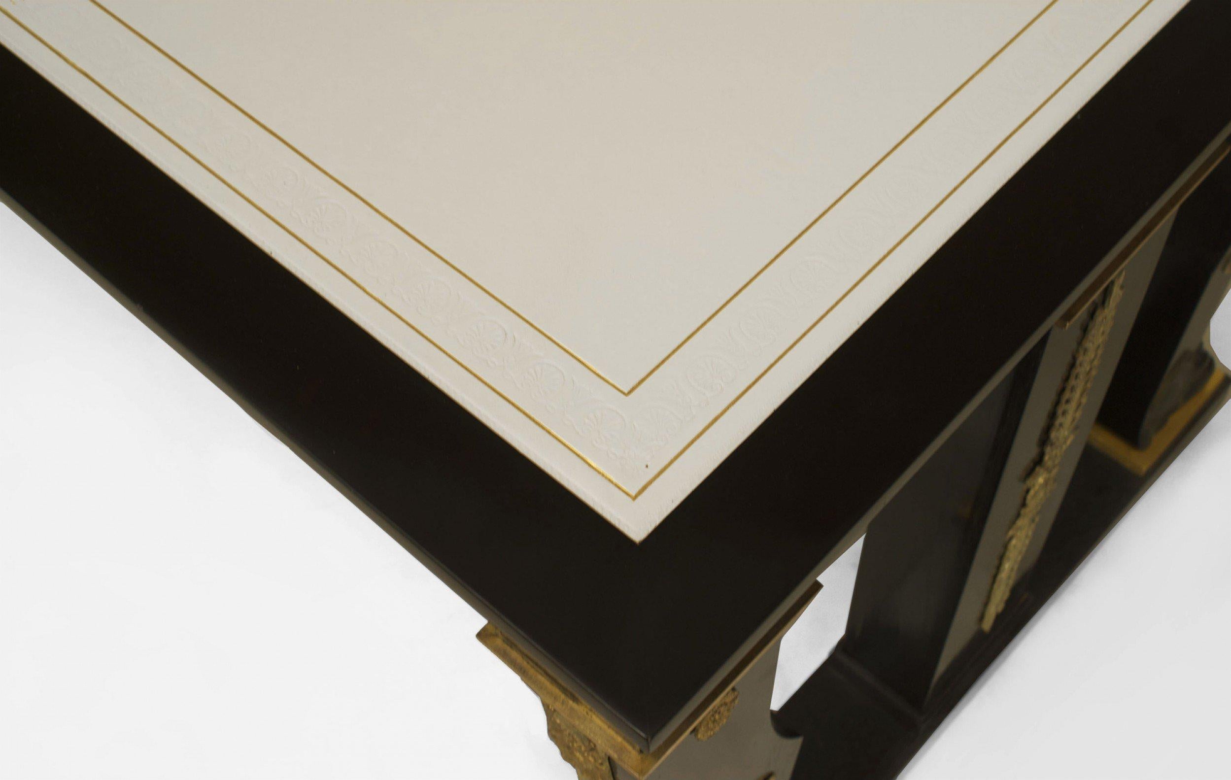 Leather French Empire Style Ebonized Mahogany Writing Table For Sale