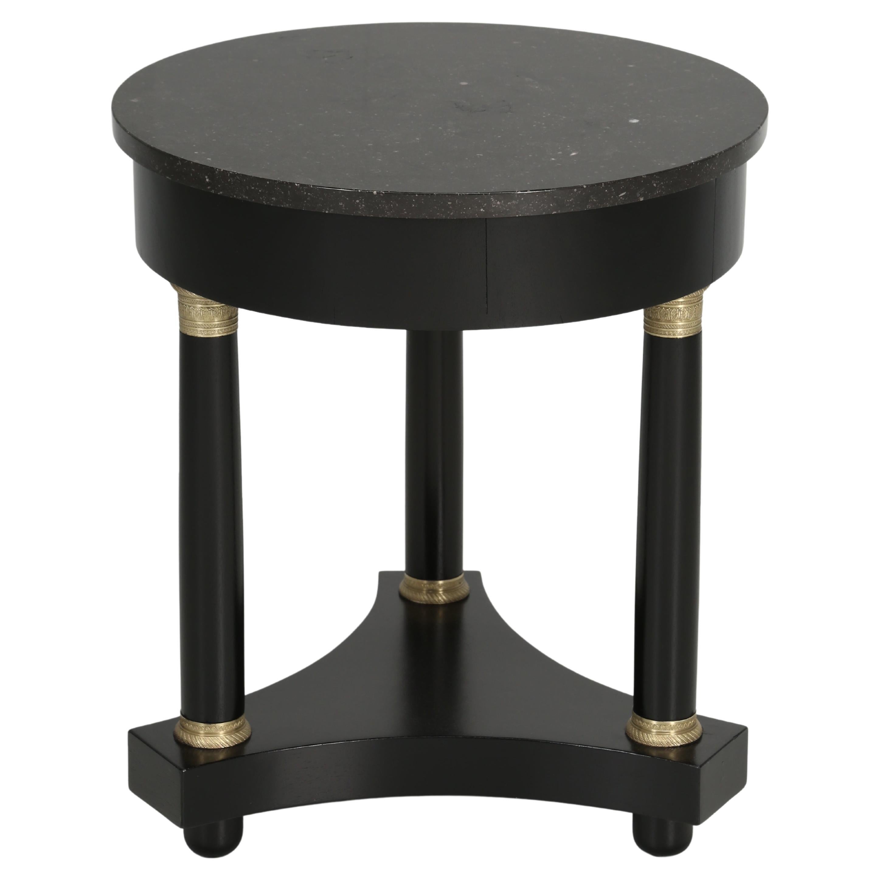 French Empire Style Ebonized Side Table or End Table with Marble Top, Restored