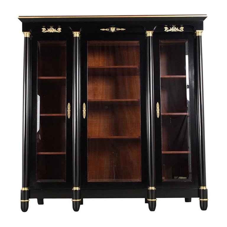 French Empire Style Ebonized ThreeDoor Bookcase For Sale at 1stdibs
