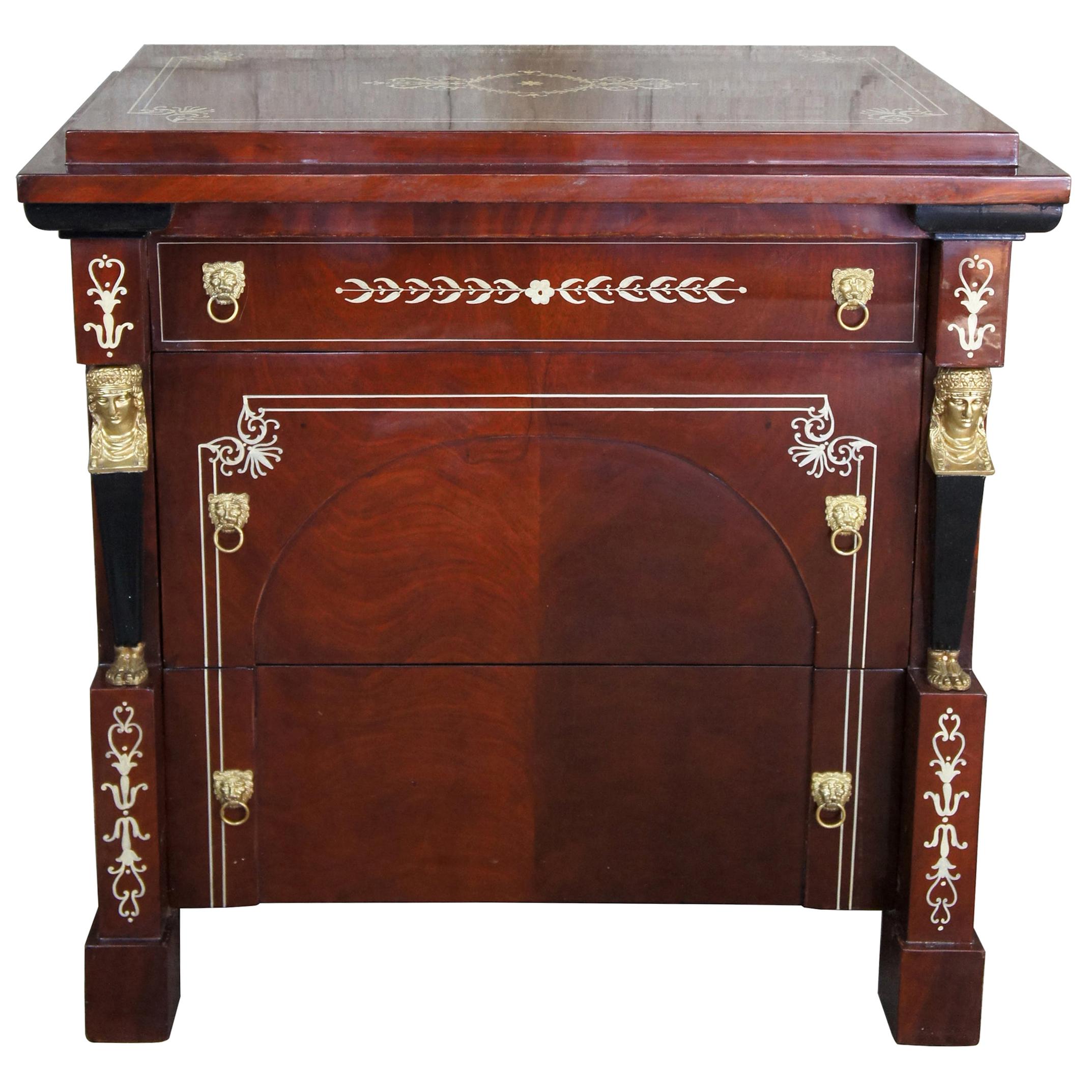 French Empire Style Egyptian Revival 3 Drawer Chest Side Table Nightstand Deco