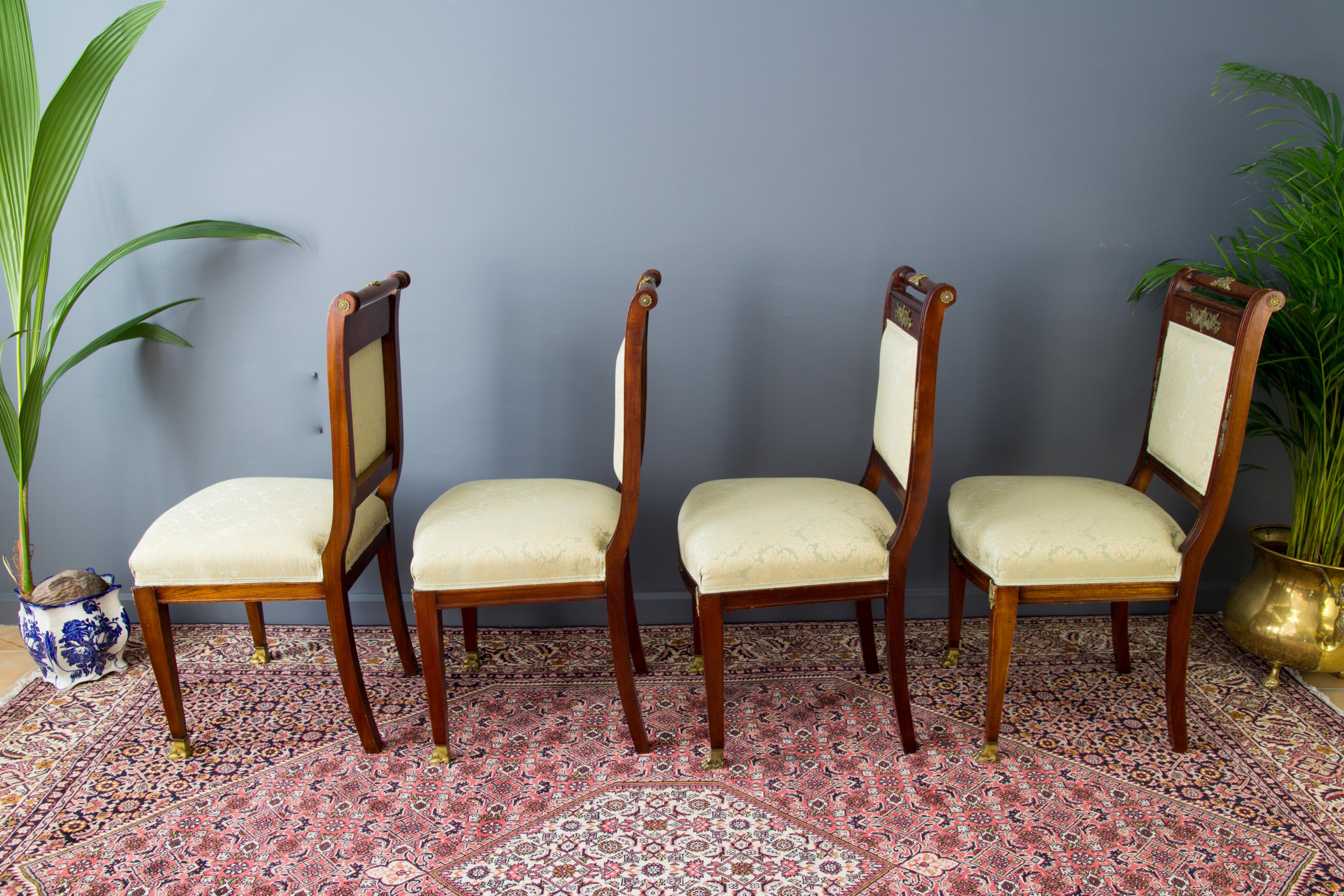 French Empire Style Walnut, Bronze, and Marble Table and Chairs Living Room Set For Sale 8