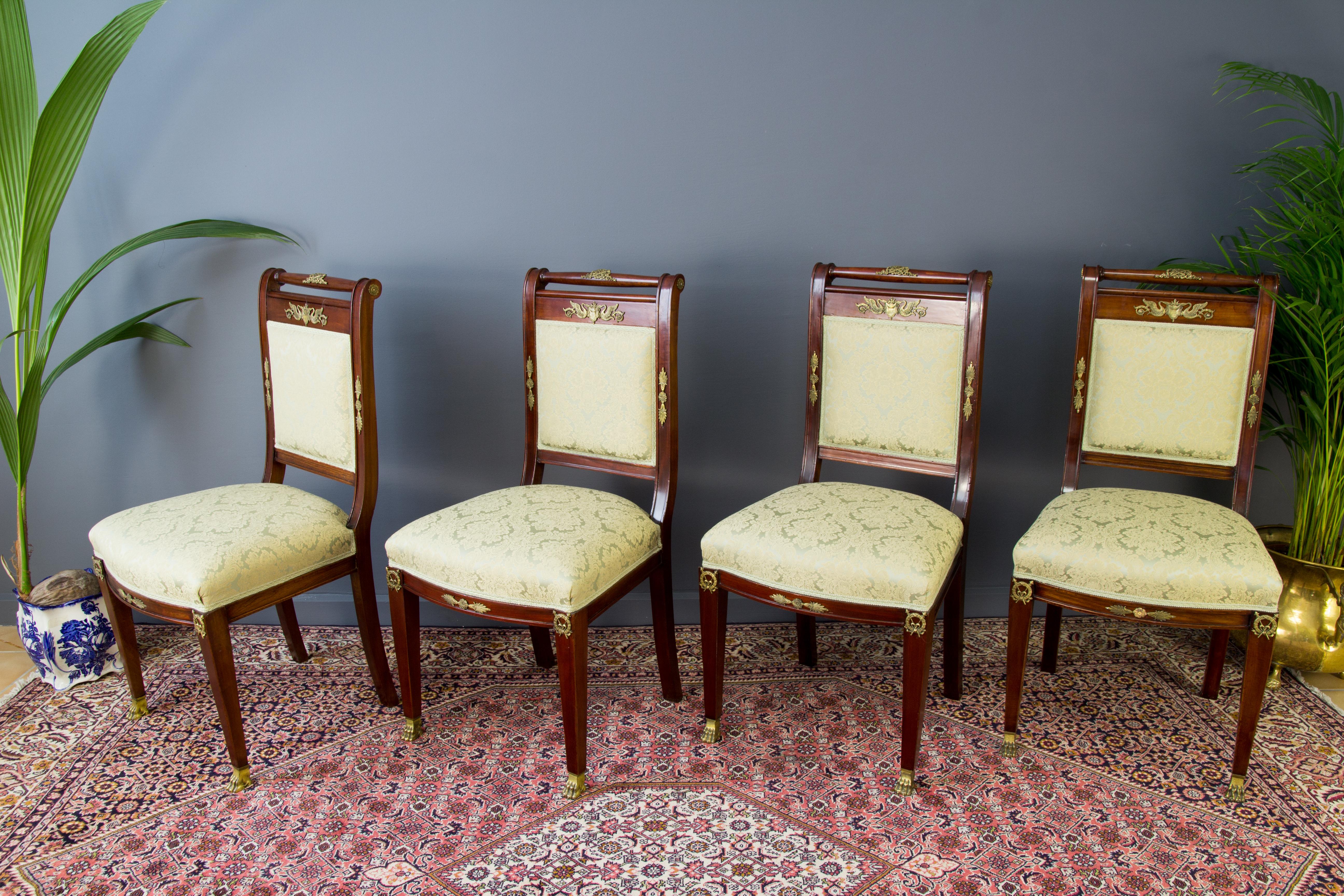 French Empire Style Walnut, Bronze, and Marble Table and Chairs Living Room Set For Sale 9