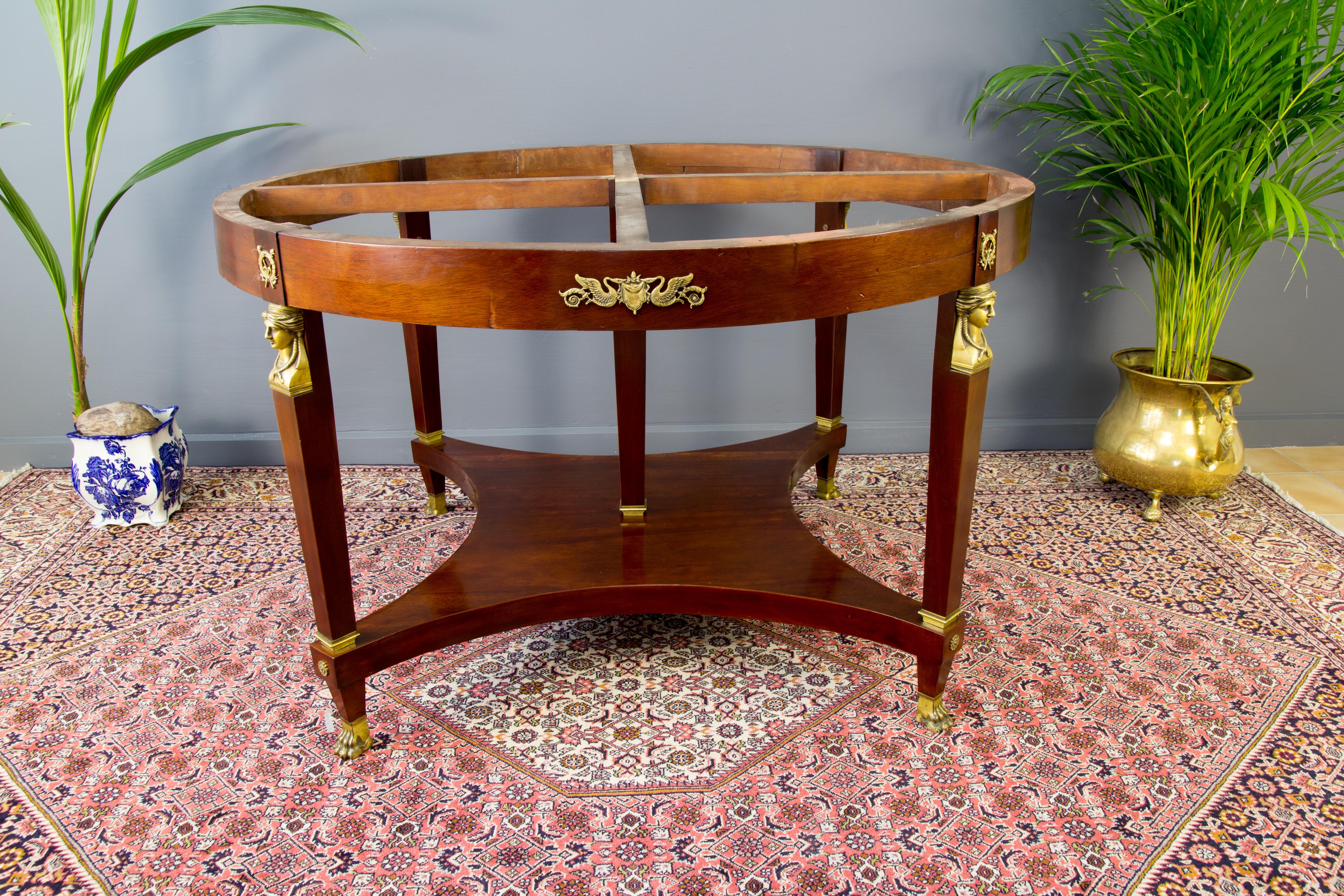 French Empire Style Walnut, Bronze, and Marble Table and Chairs Living Room Set For Sale 11