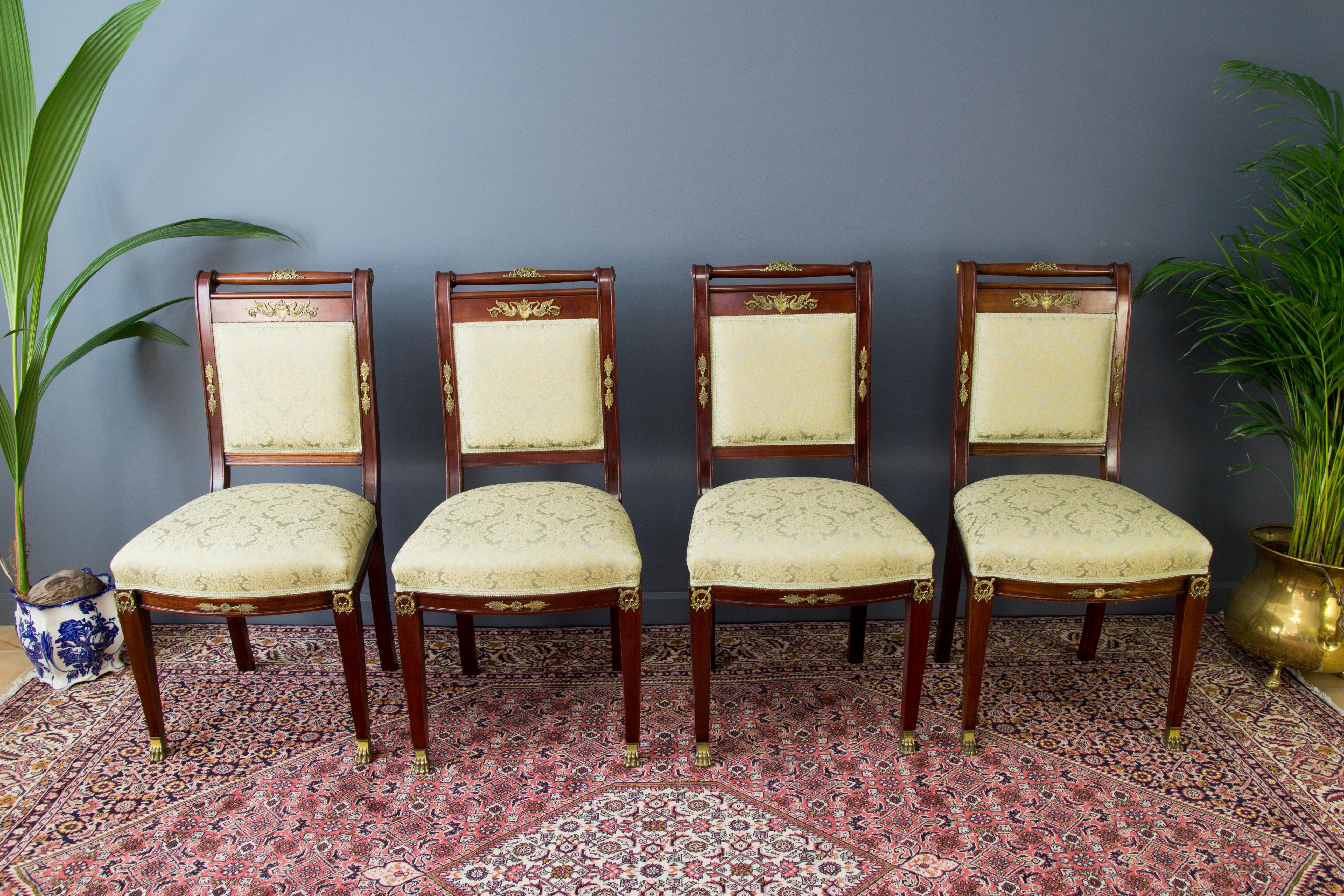 French Empire Style Walnut, Bronze, and Marble Table and Chairs Living Room Set For Sale 3