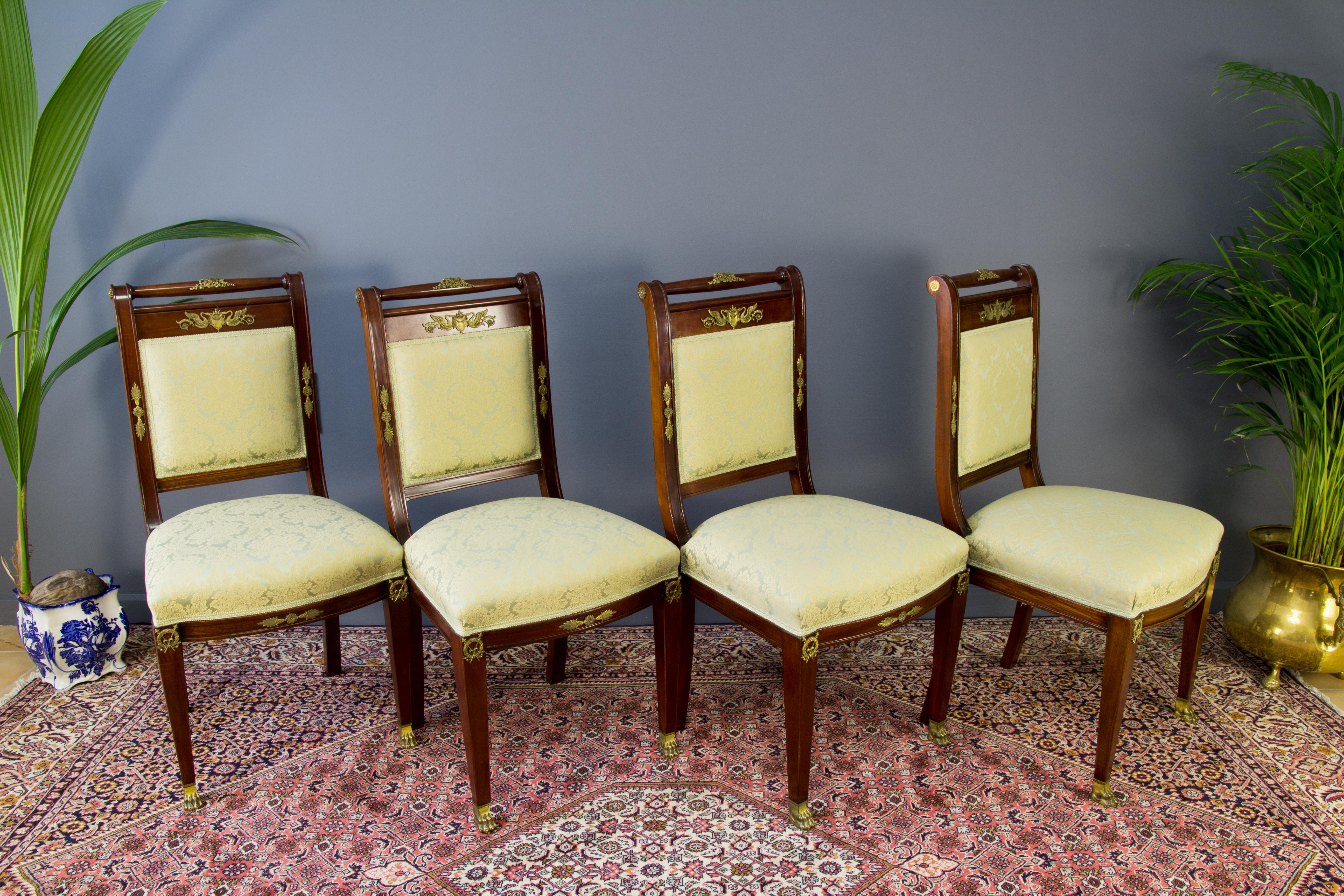 French Empire Style Walnut, Bronze, and Marble Table and Chairs Living Room Set For Sale 4