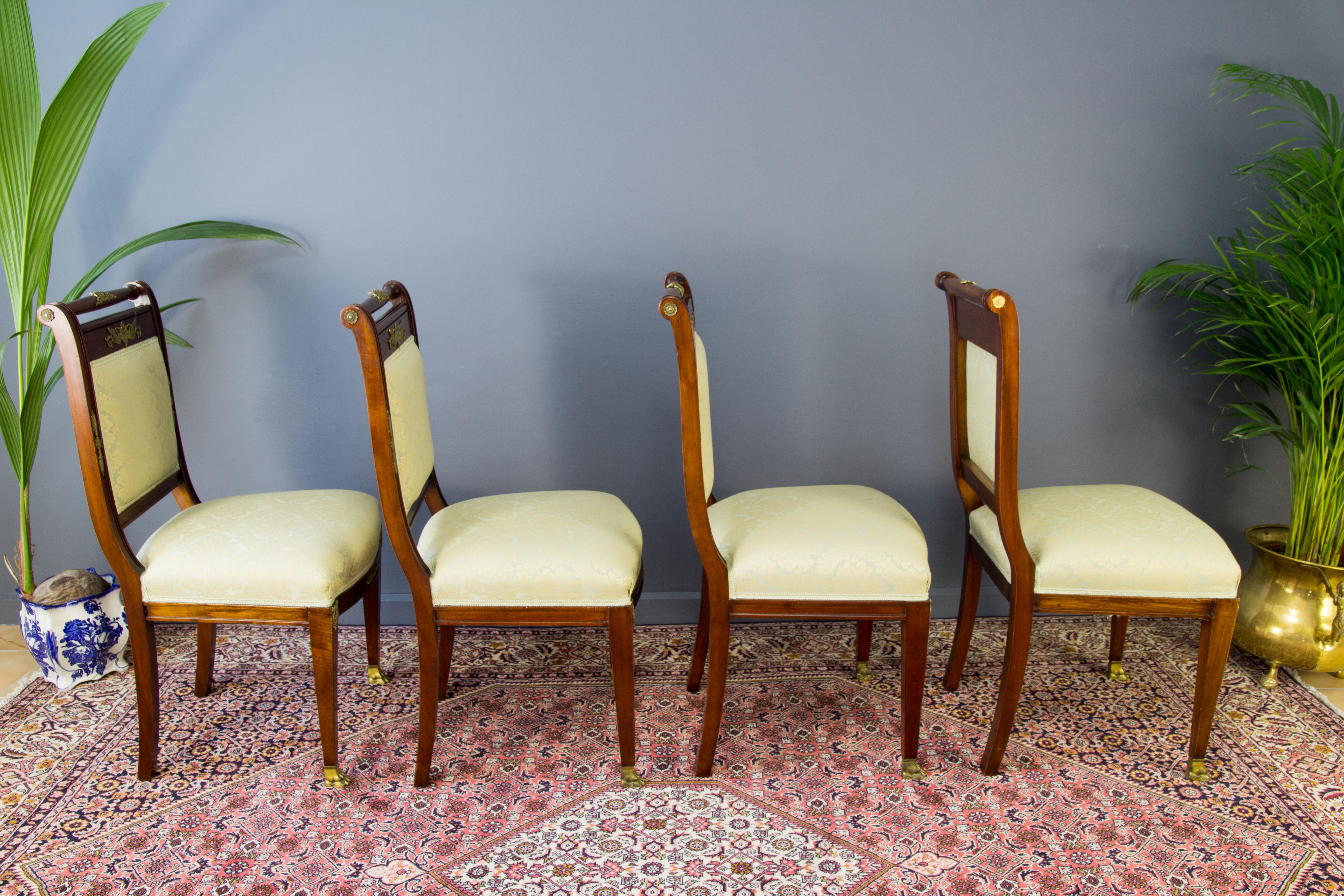 French Empire Style Walnut, Bronze, and Marble Table and Chairs Living Room Set For Sale 5